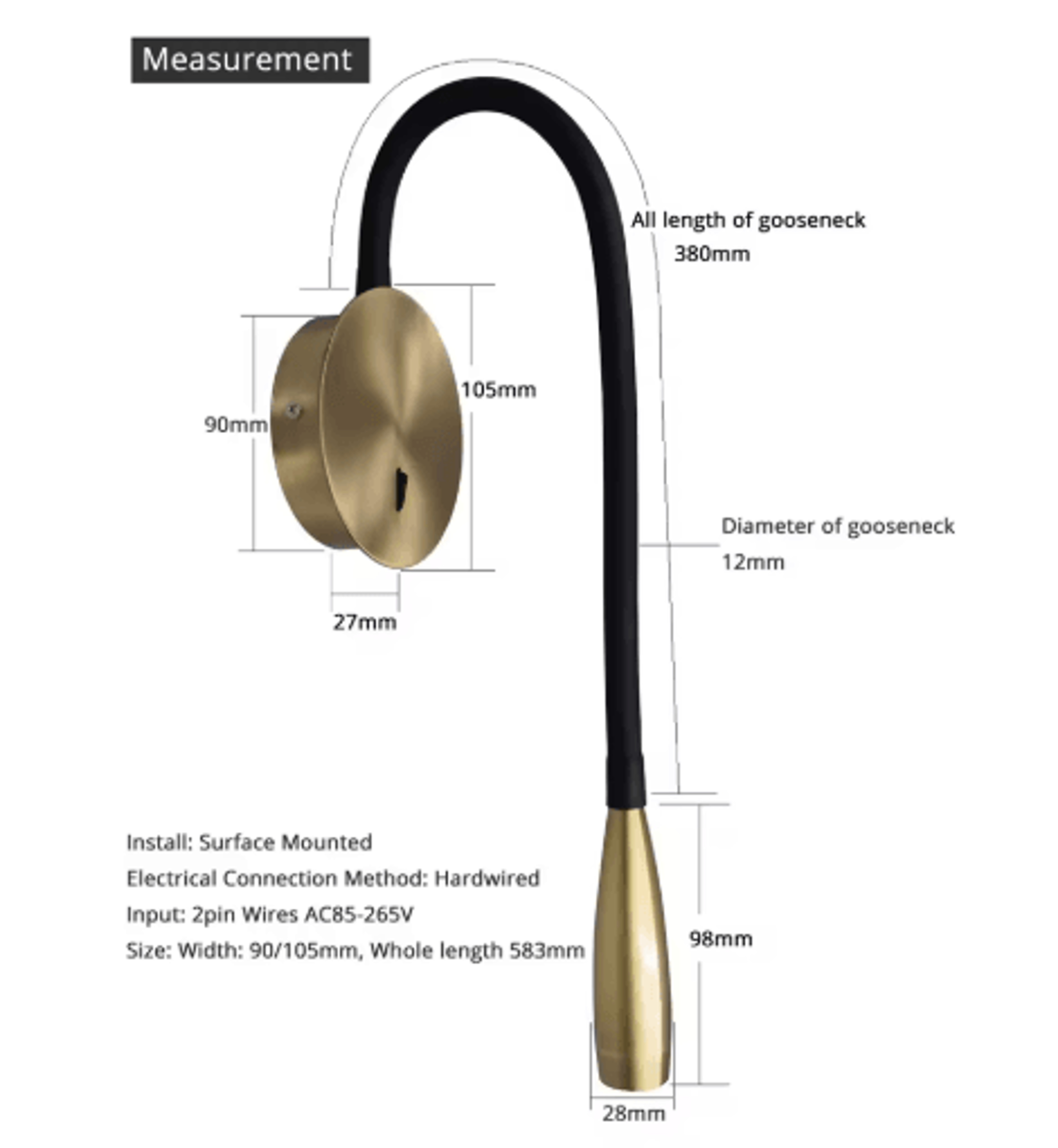 583mm Adjustable LED Wall Reading Lamp  3W Nordic Bedside Light 7