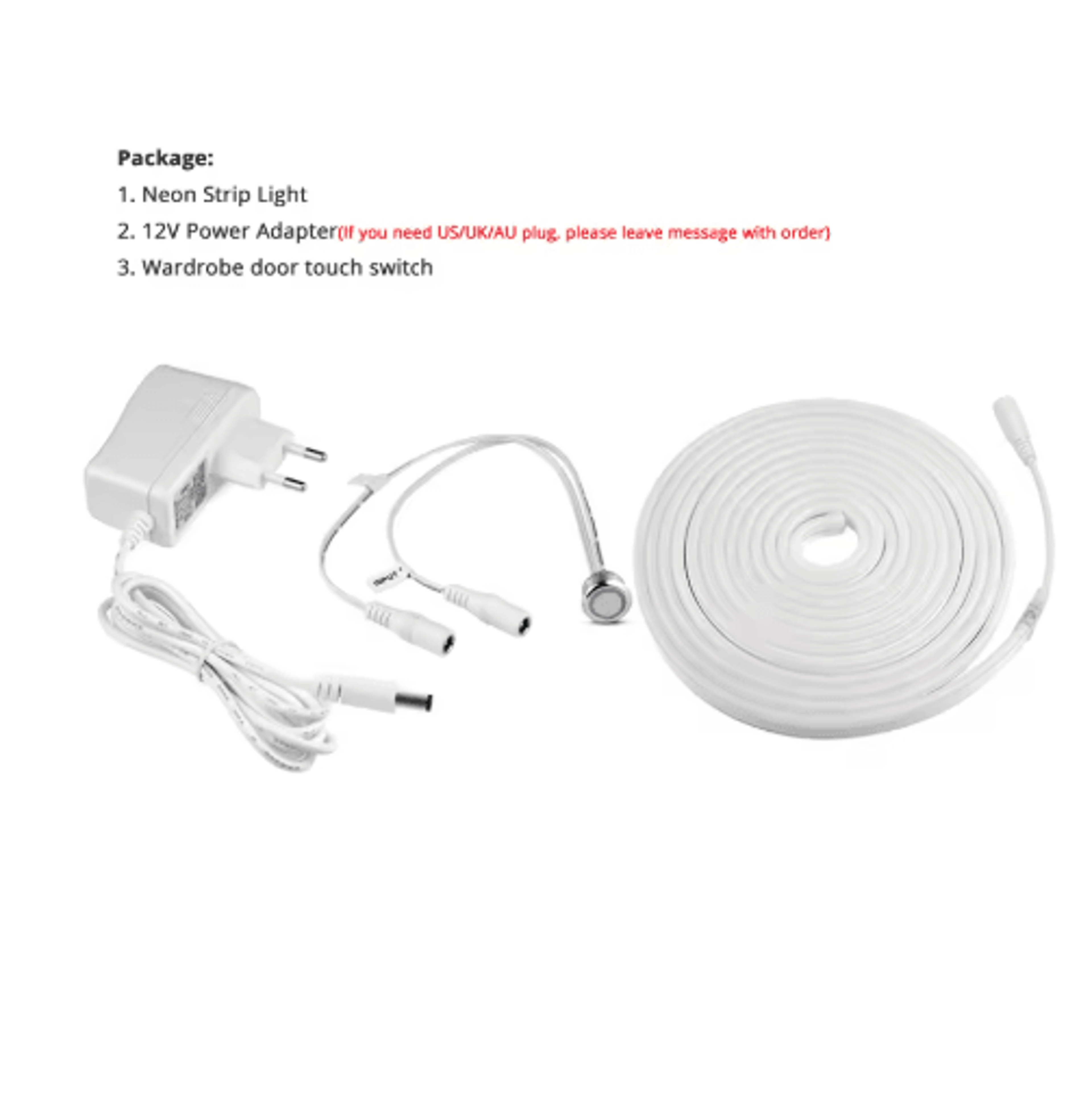 6mm Flexible LED Neon Strip Light  Dimmable Sensor Lighting Kit With Power Adapter 1