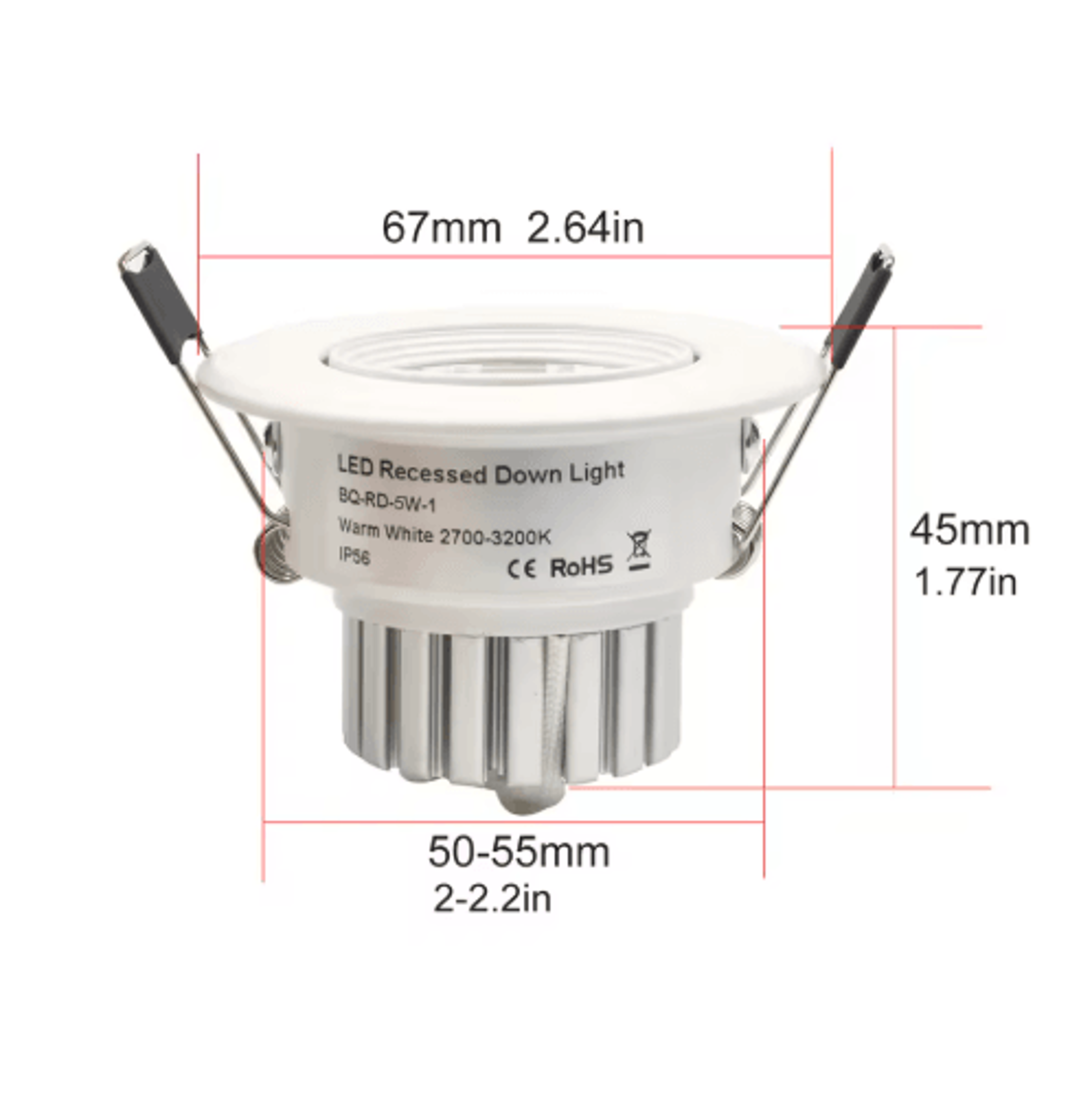 5W AntiGlare LED Recessed Downlight  Dimmable Ceiling Spotlight With Driver 5
