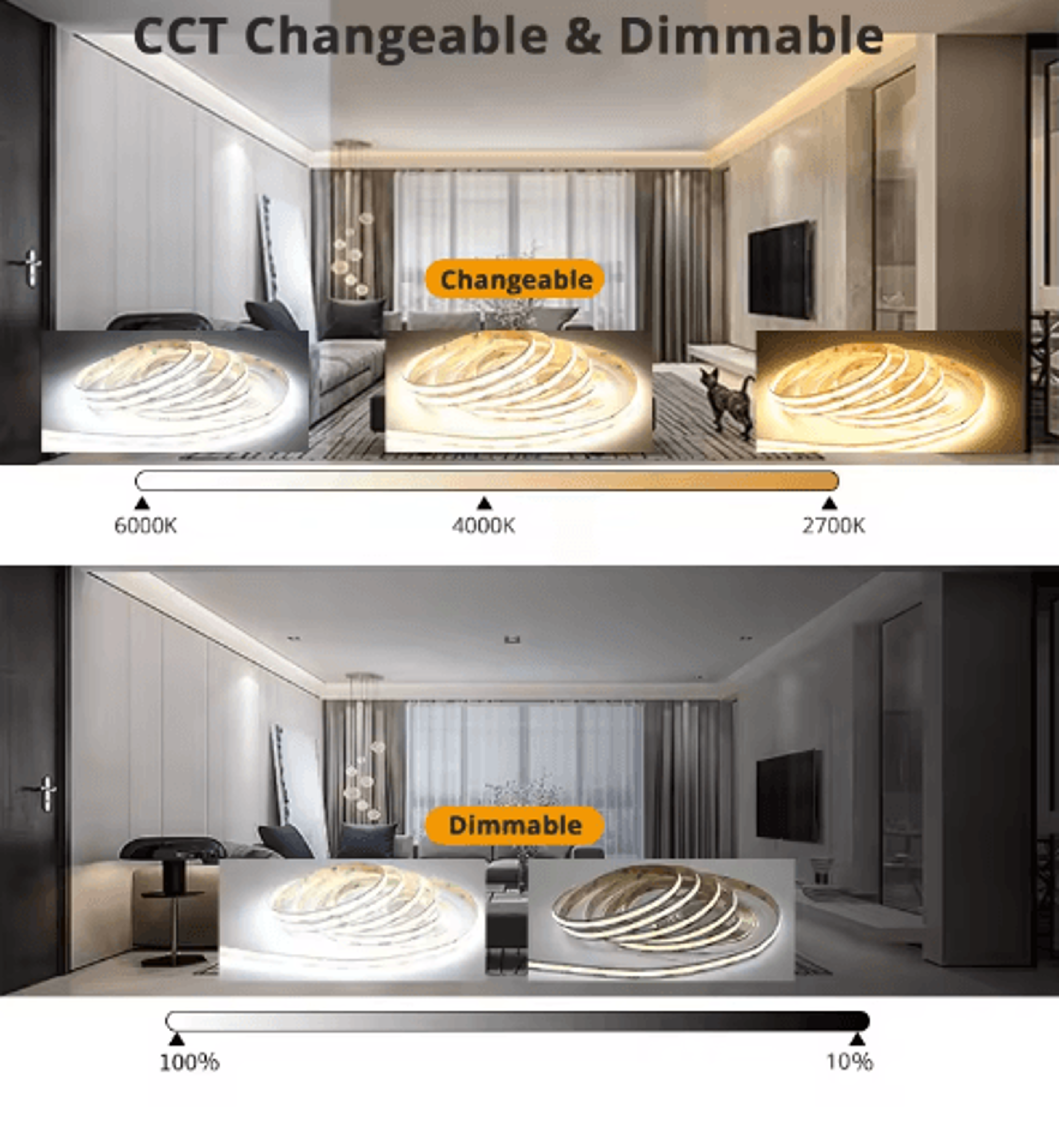 24V COB LED Strip Light Kit  3CCT Tunable White Dimmable Tape With Remote 6