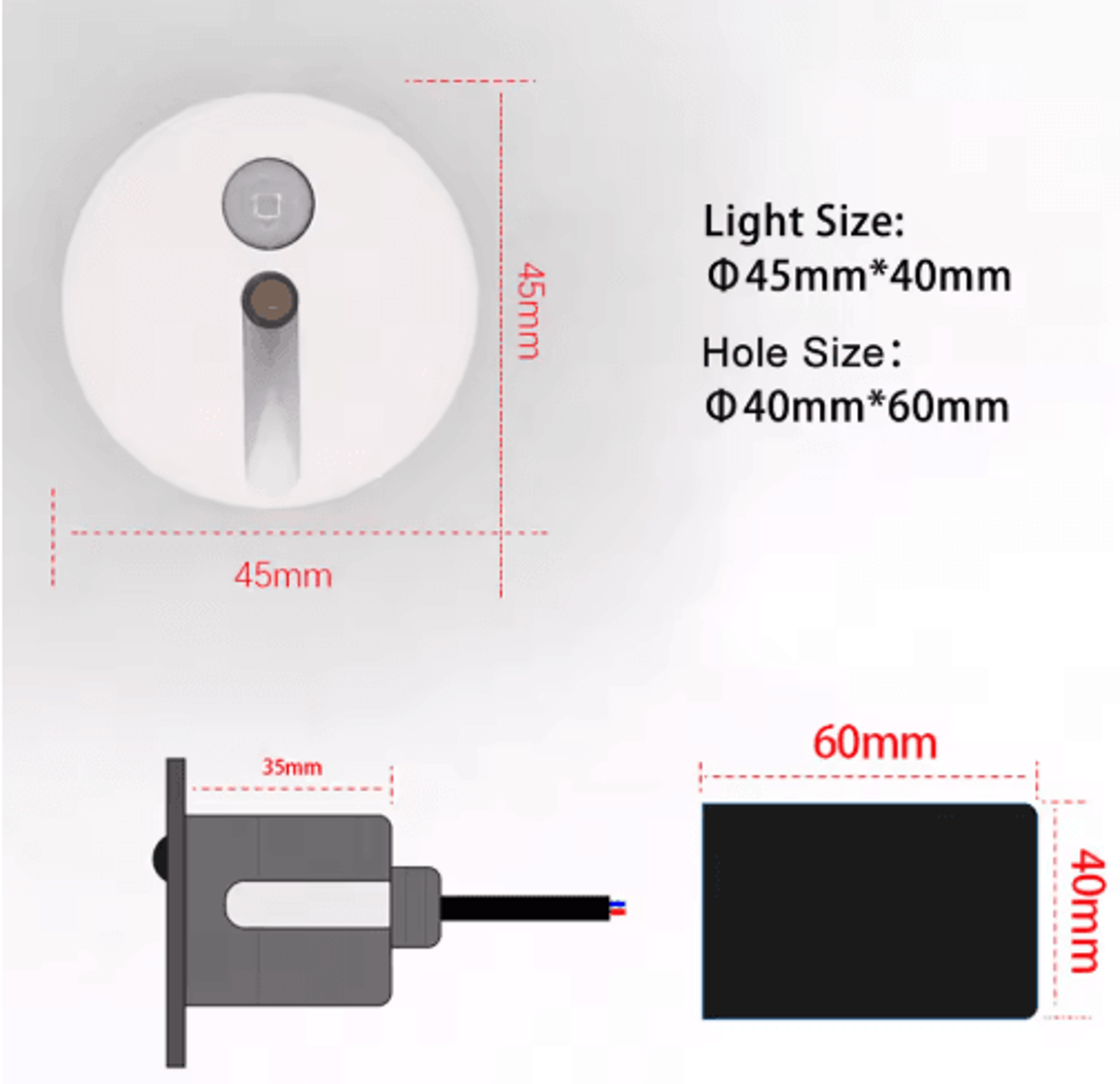 IP65 LED Motion Sensor Stair Light  45mm Round Recessed Wall Lamp 10
