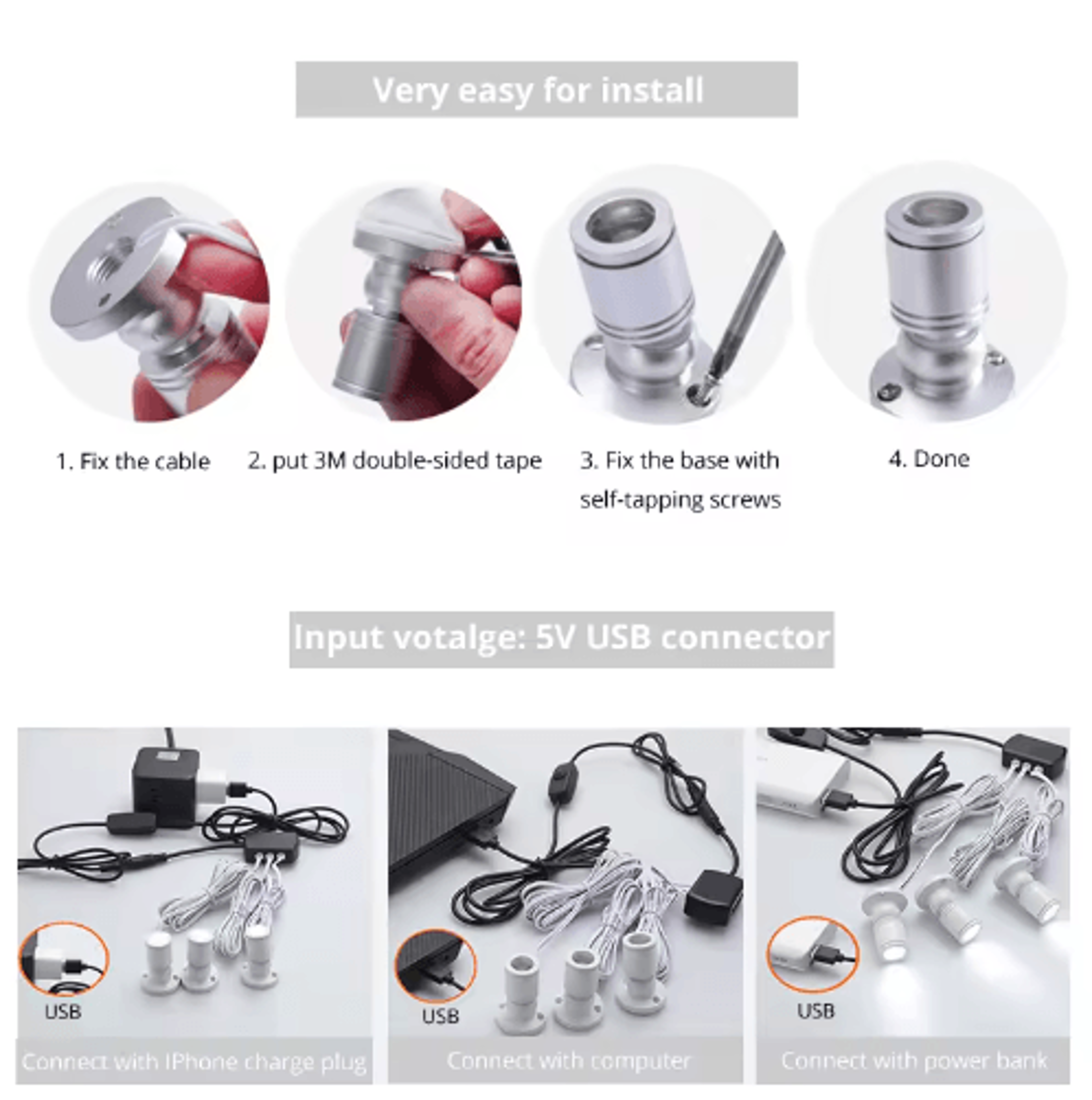 Dimmable USB LED Cabinet Spotlight Kit  5V Mini Display Lights 2