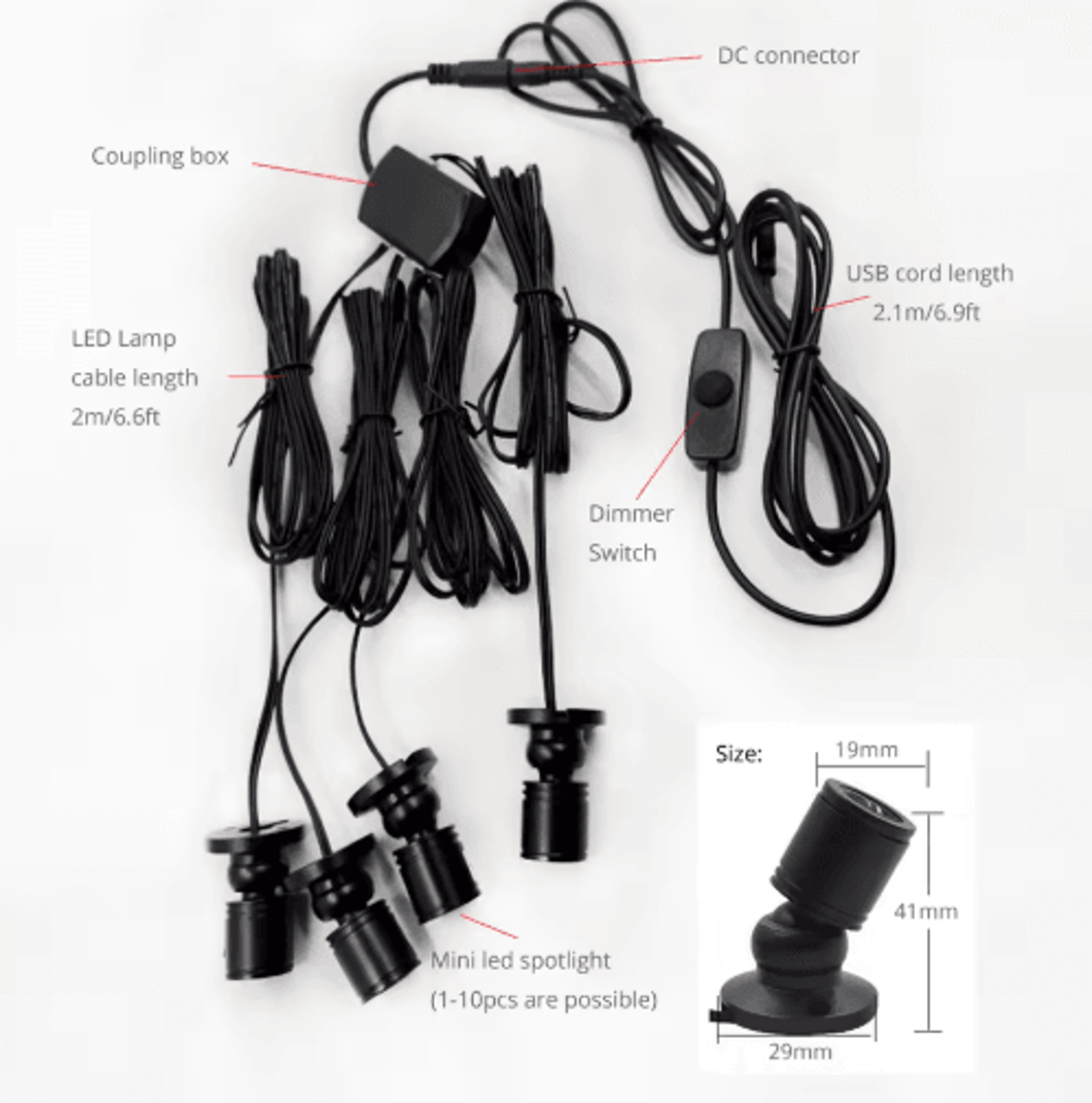 Mini 1W USB LED Spotlights  Dimmable 5V Cabinet And Display Lights 8