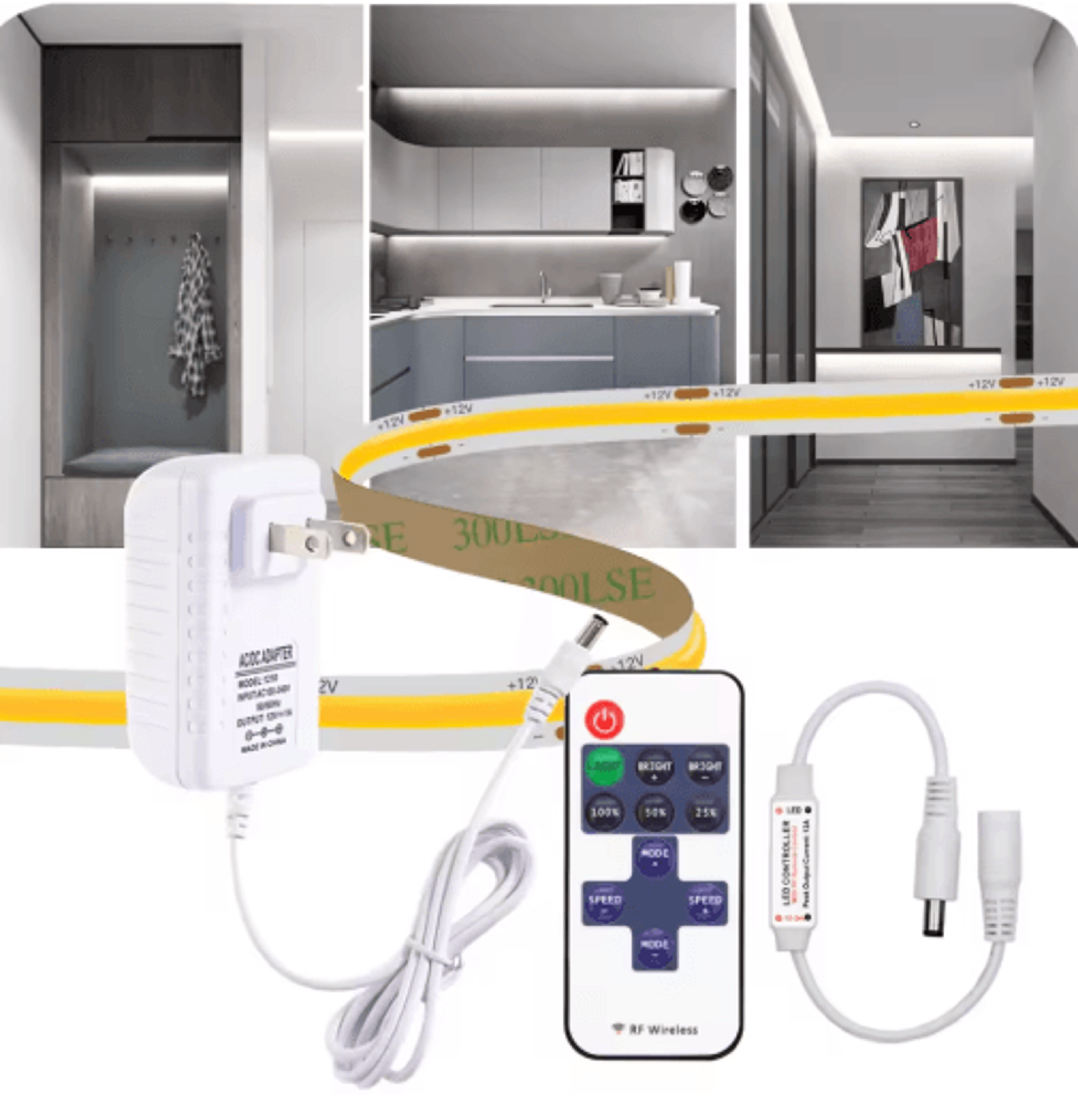 12V Dimmable COB LED Strip Light  8mm Flexible Tape With Sensor Control 12