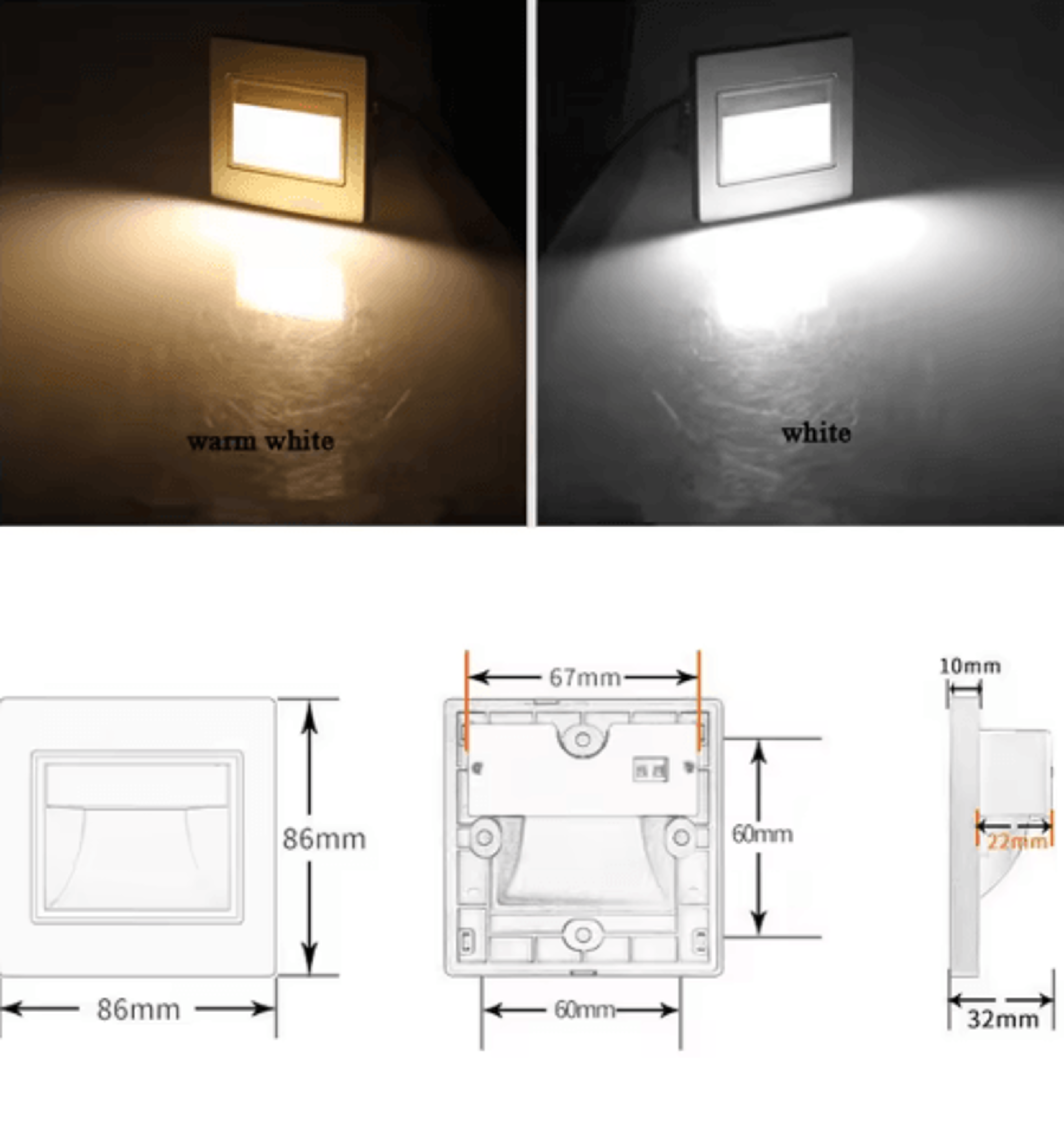 2W LED Motion Sensor Stair Light  Recessed PIR Night Lamp For Indoor Steps 12