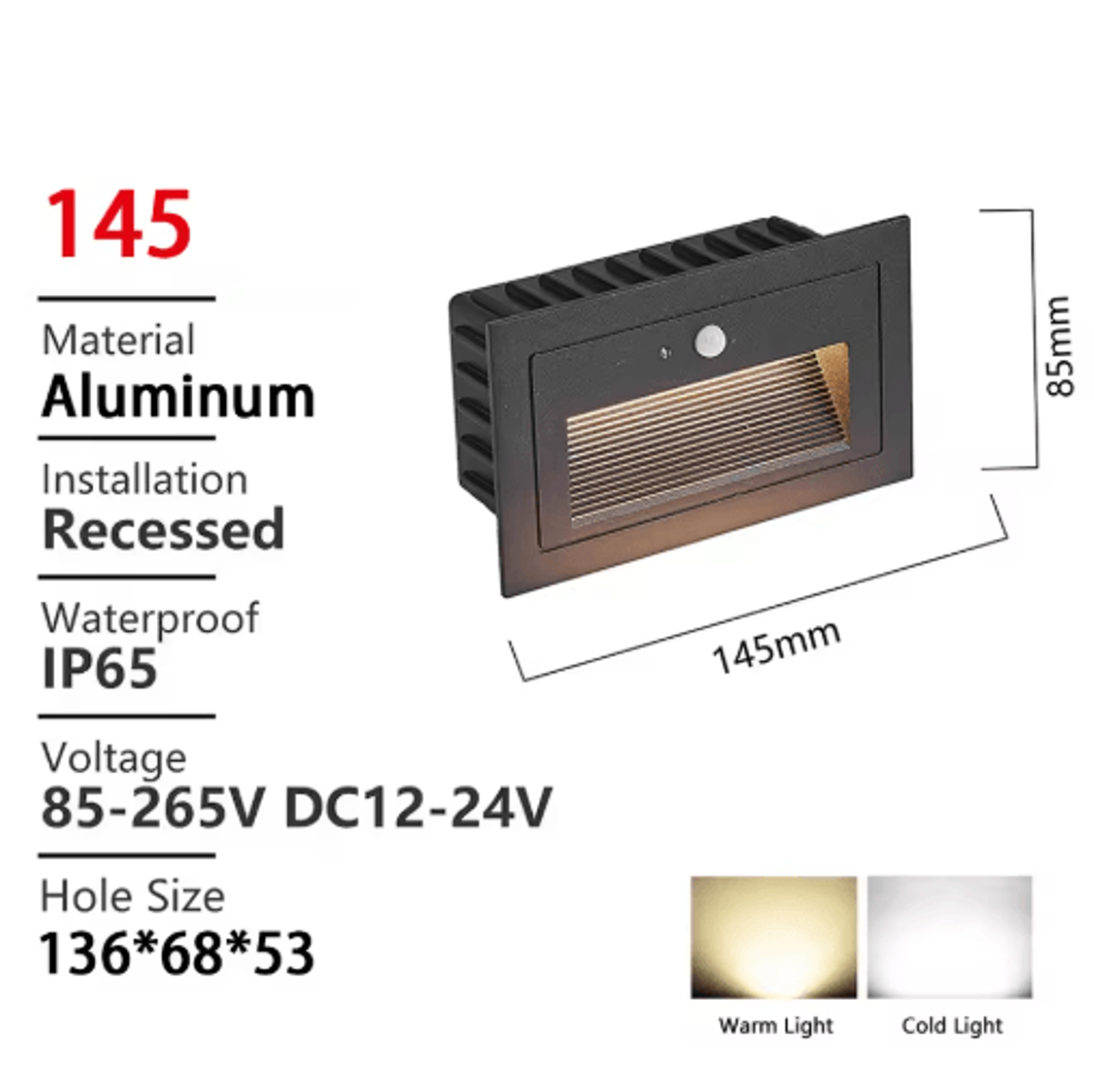 LED Motion Sensor Stair Light  Waterproof Recessed Outdoor Wall Lamp 6