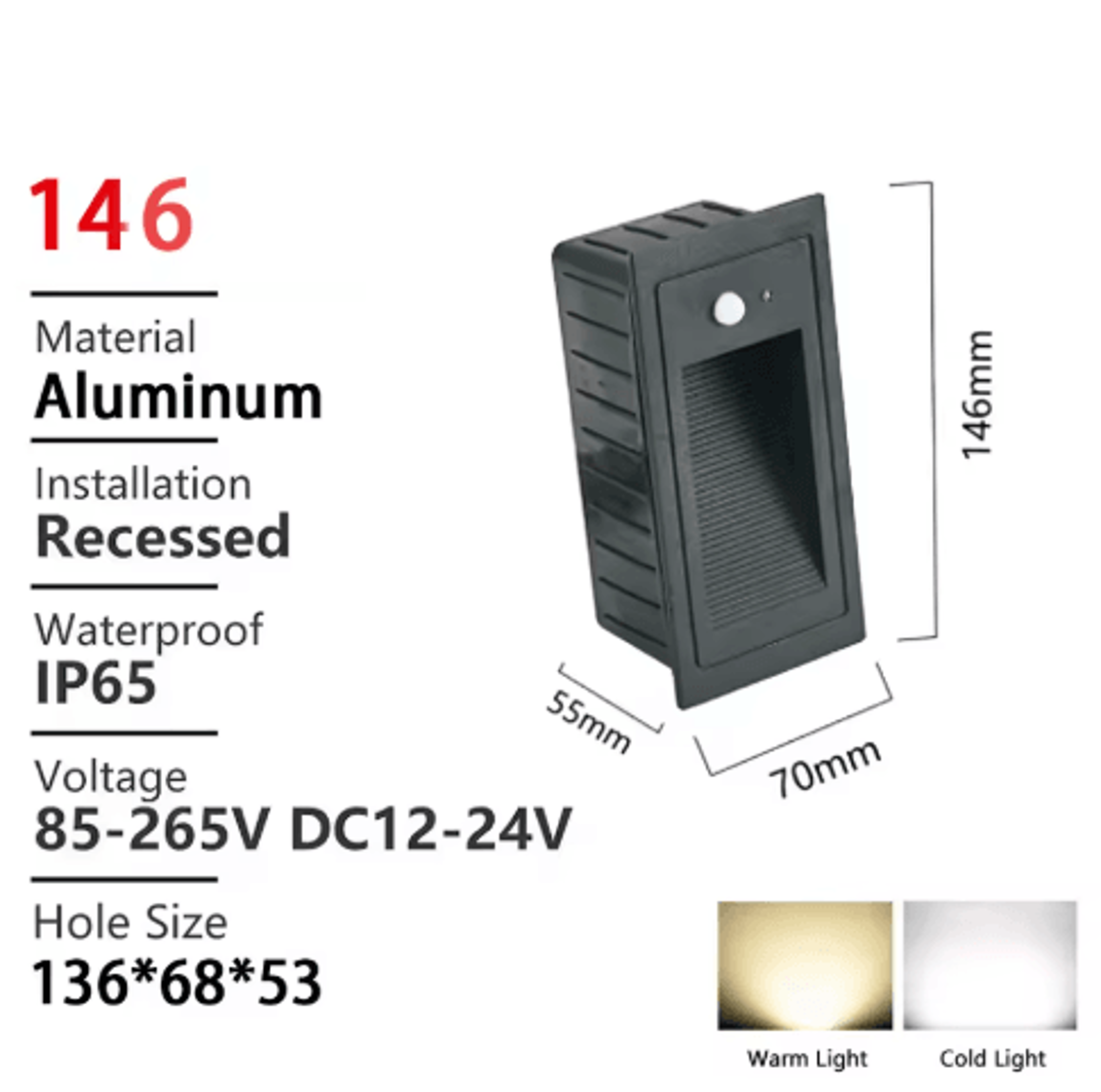 LED Motion Sensor Stair Light  Waterproof Recessed Outdoor Wall Lamp 4