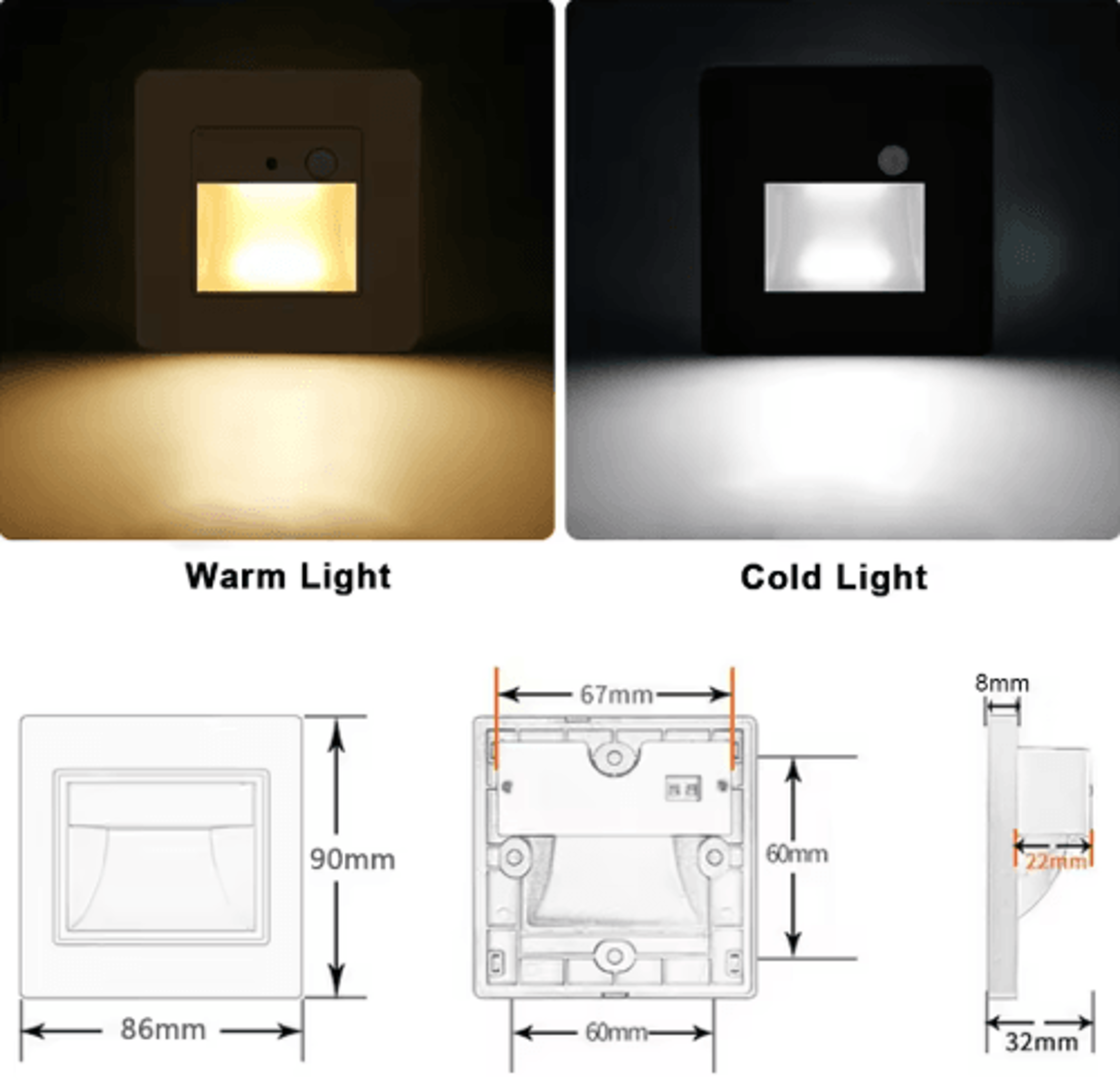 LED Motion Sensor Stair Light  Recessed Wall Night Lamp For Indoor Lighting 10