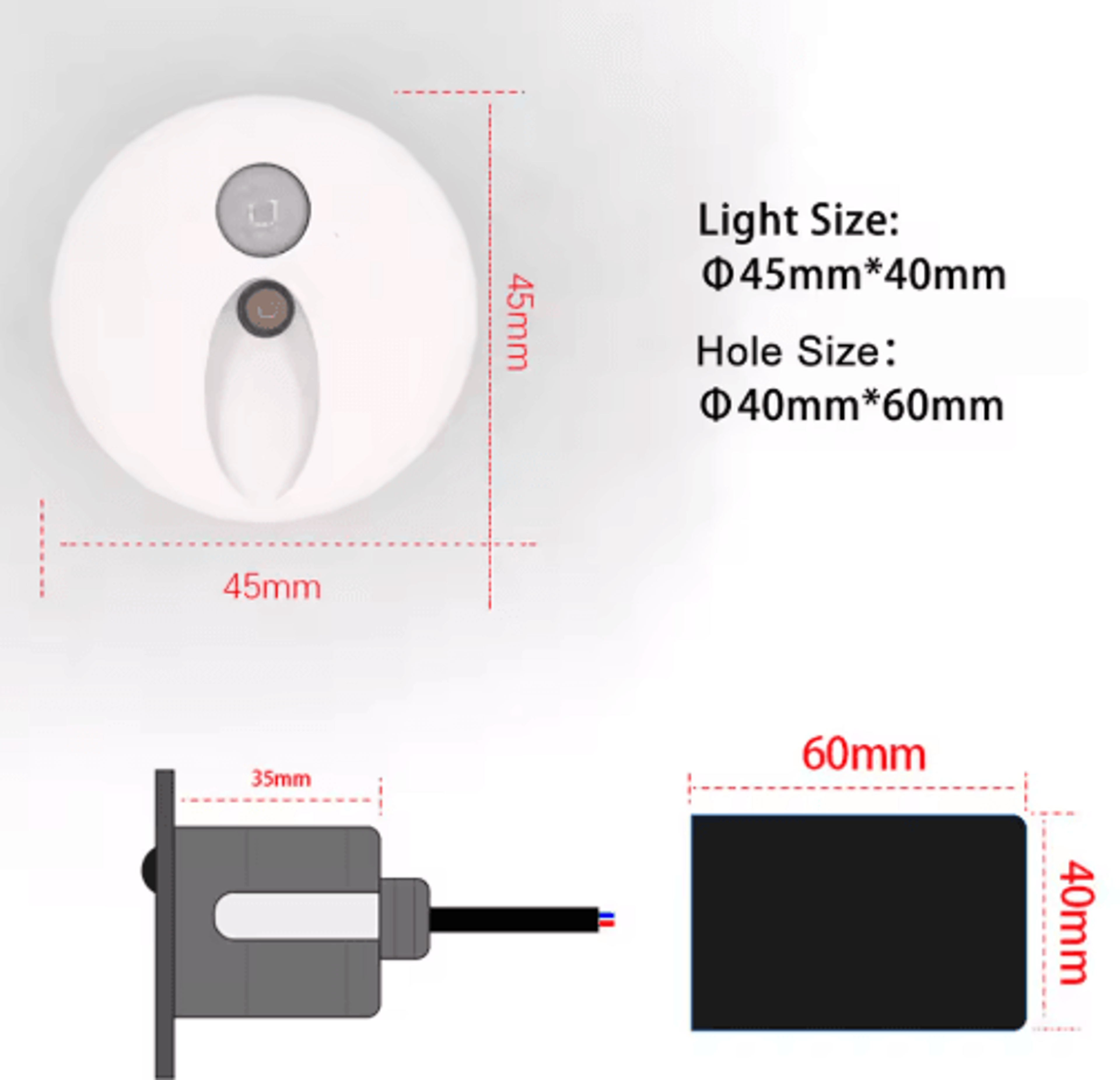 IP65 LED Motion Sensor Stair Light 45mm Round Recessed Wall Lamp 8