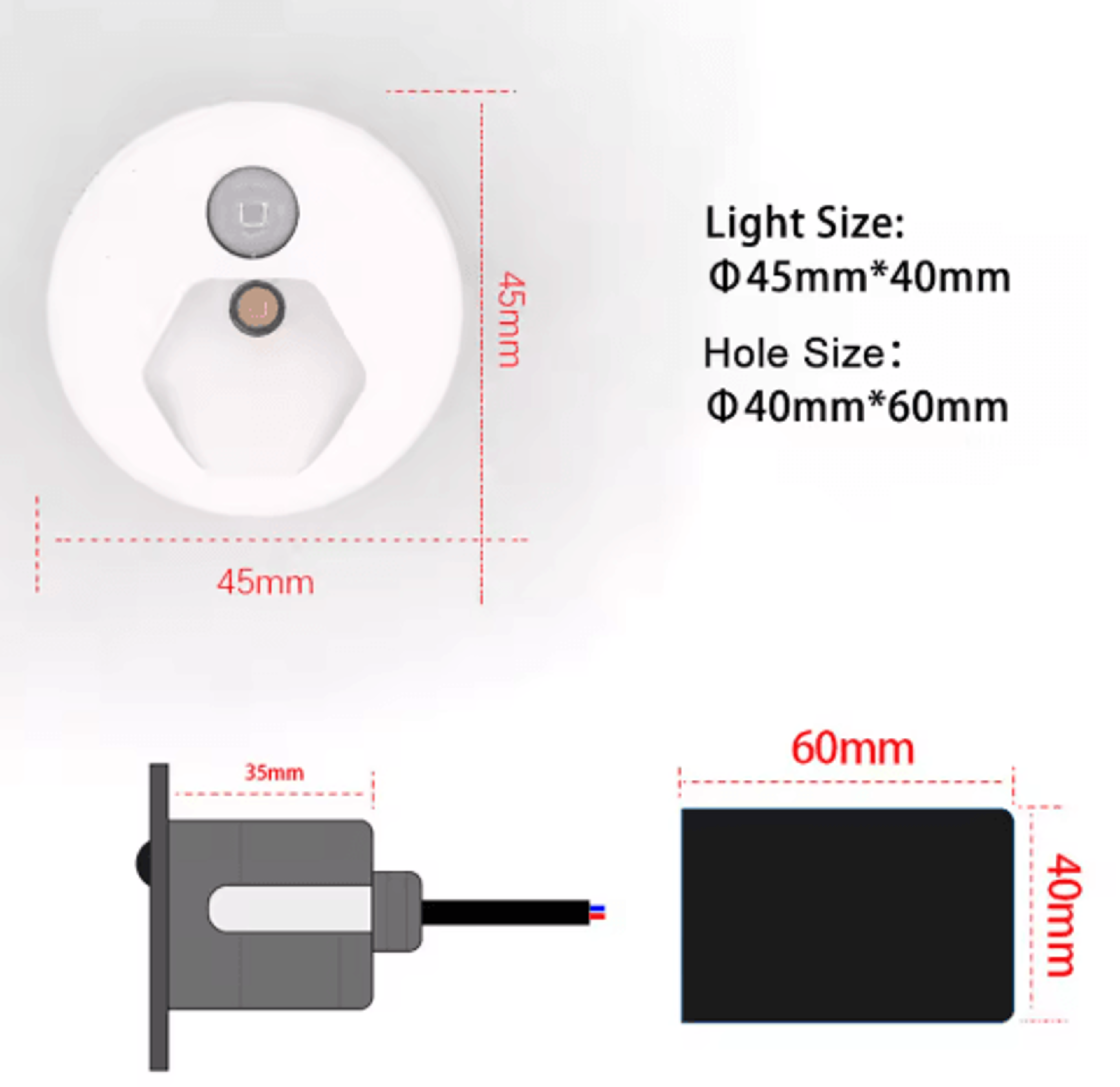IP65 LED Motion Sensor Stair Light 45mm Round Recessed Wall Lamp 6