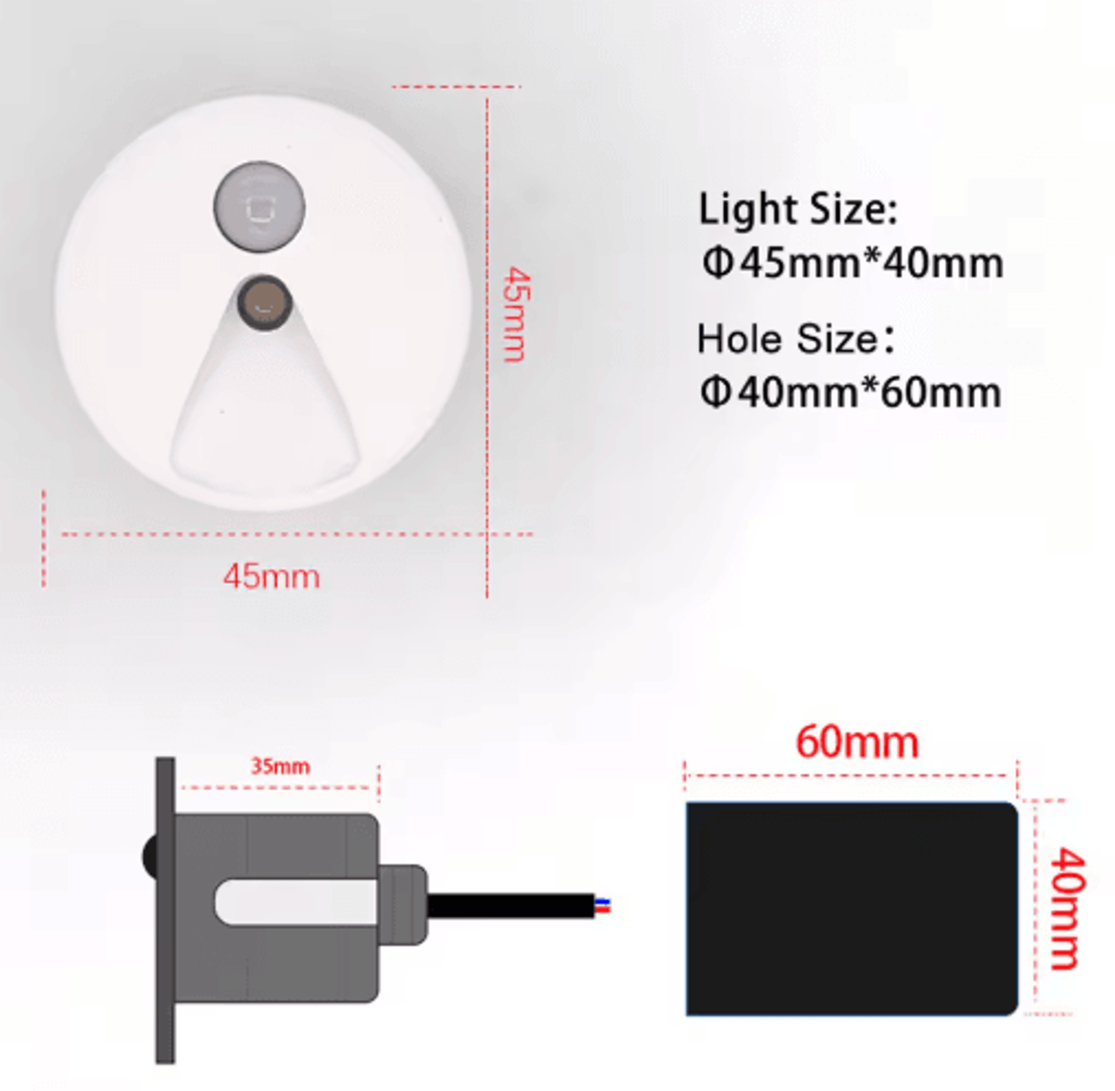 IP65 LED Motion Sensor Stair Light 45mm Round Recessed Wall Lamp 11