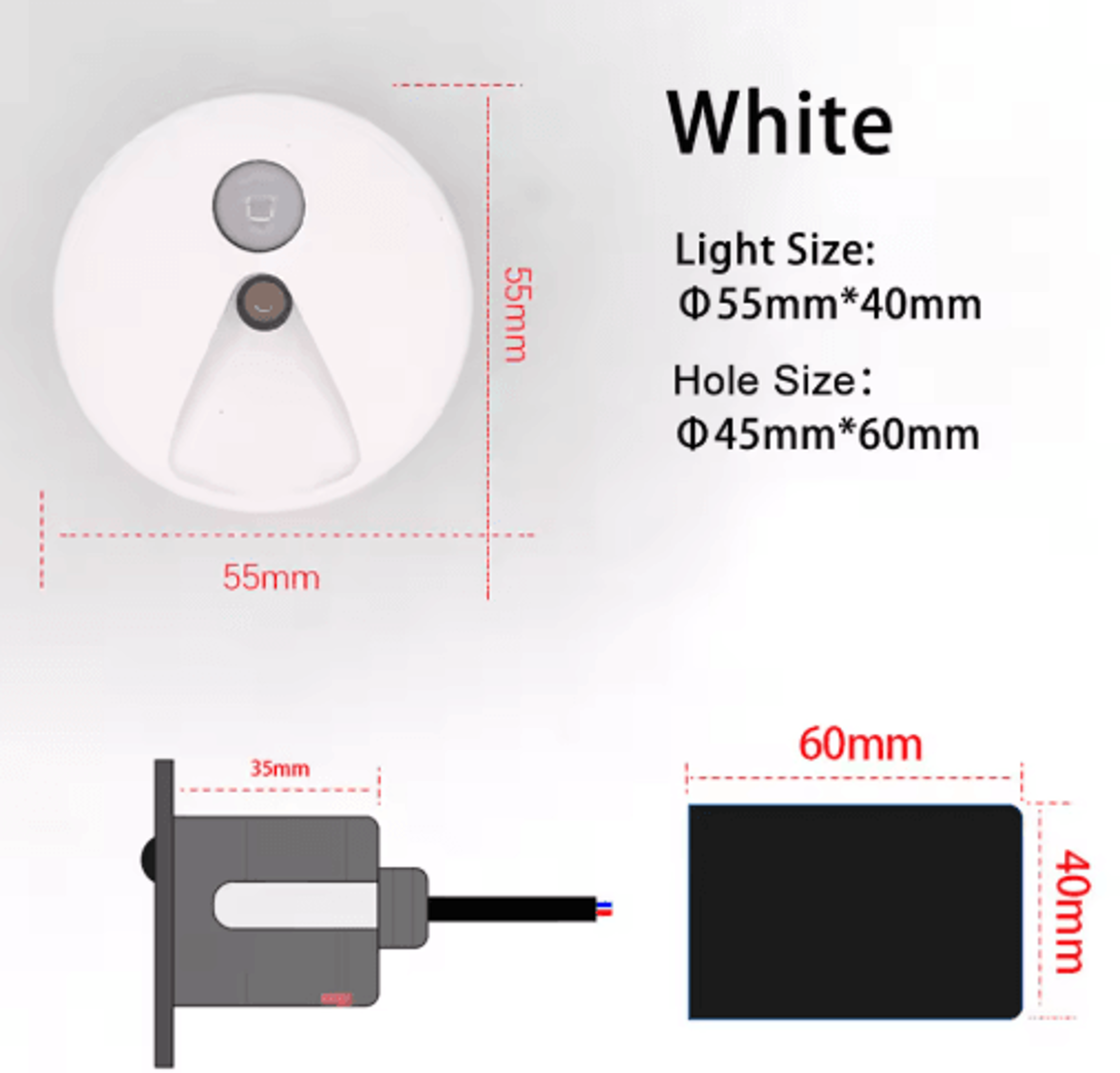 55mm LED Motion Sensor Step Light  Round Staircase Wall Lamp 10