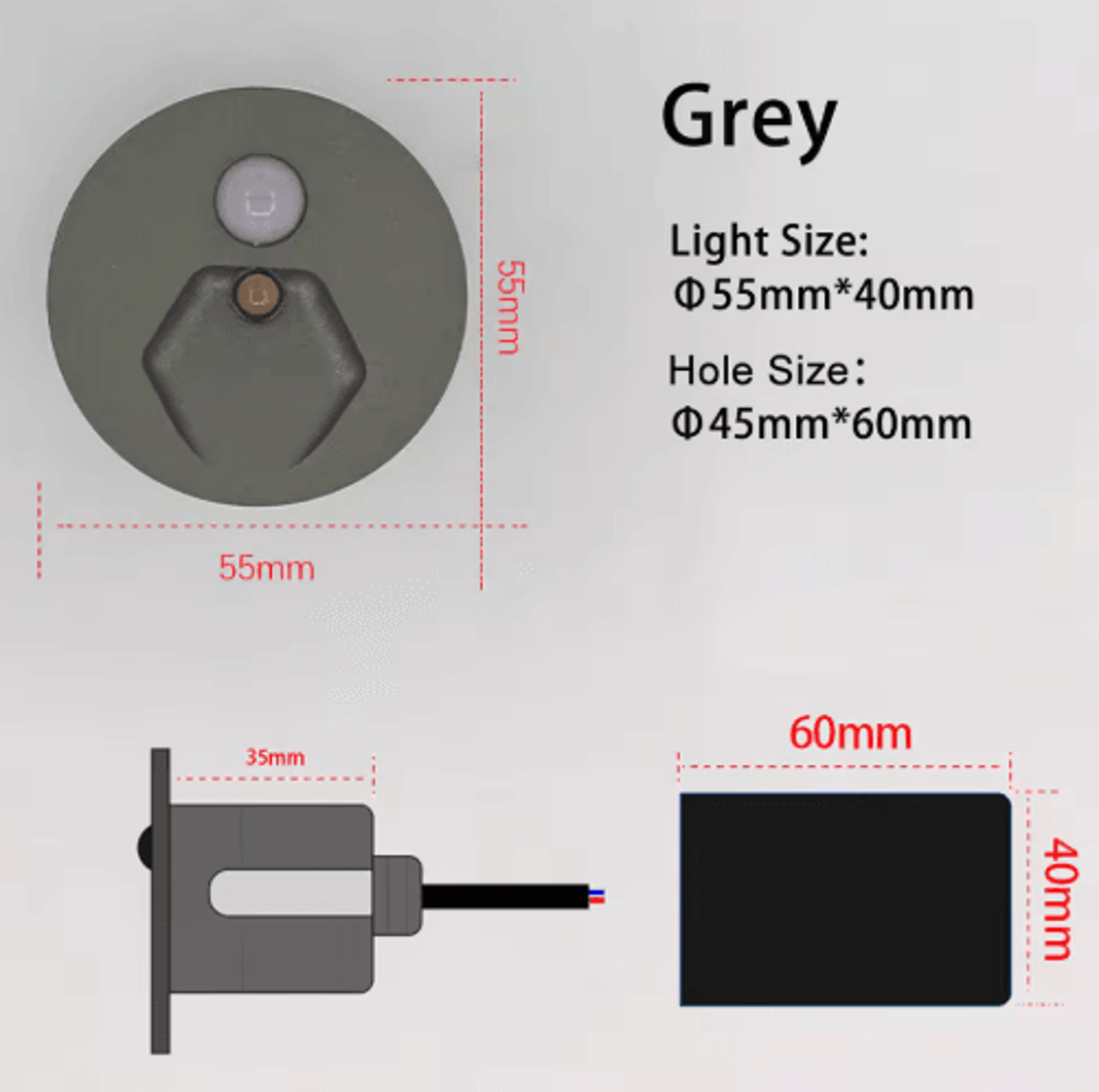 55mm LED Motion Sensor Step Light  Round Staircase Wall Lamp 3