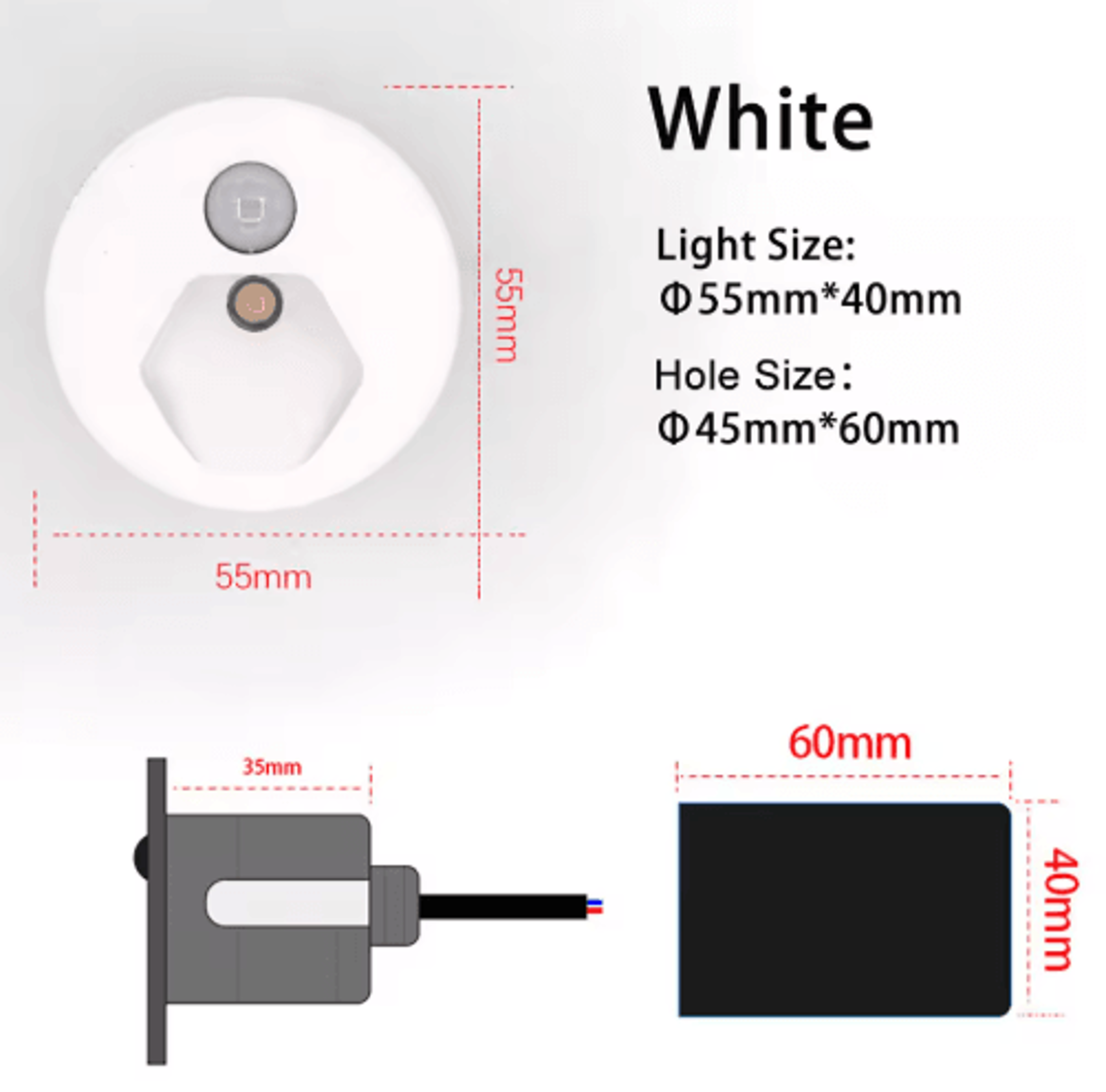 55mm LED Motion Sensor Step Light  Round Staircase Wall Lamp 5
