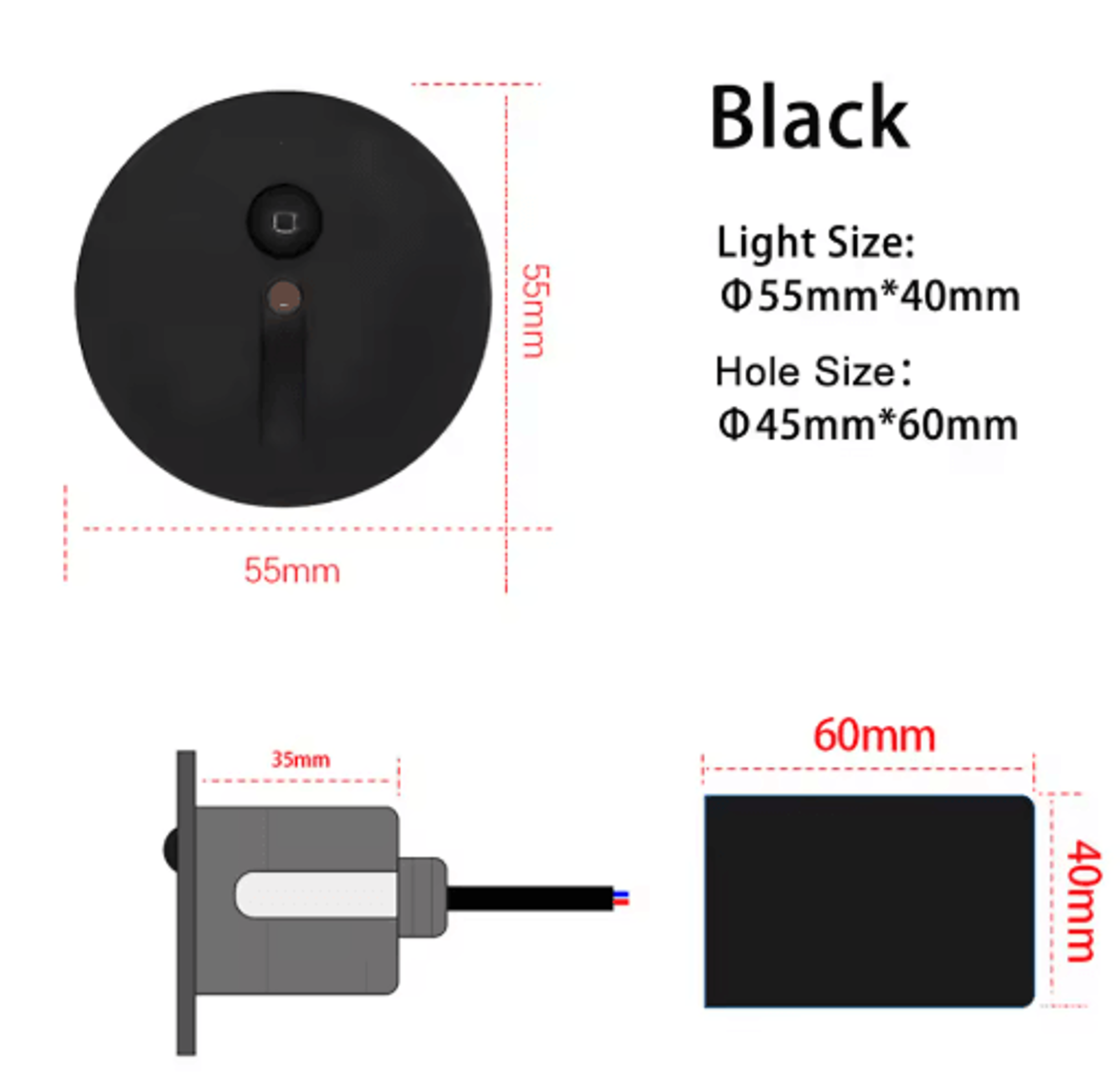 55mm LED Motion Sensor Step Light  Round Staircase Wall Lamp 11