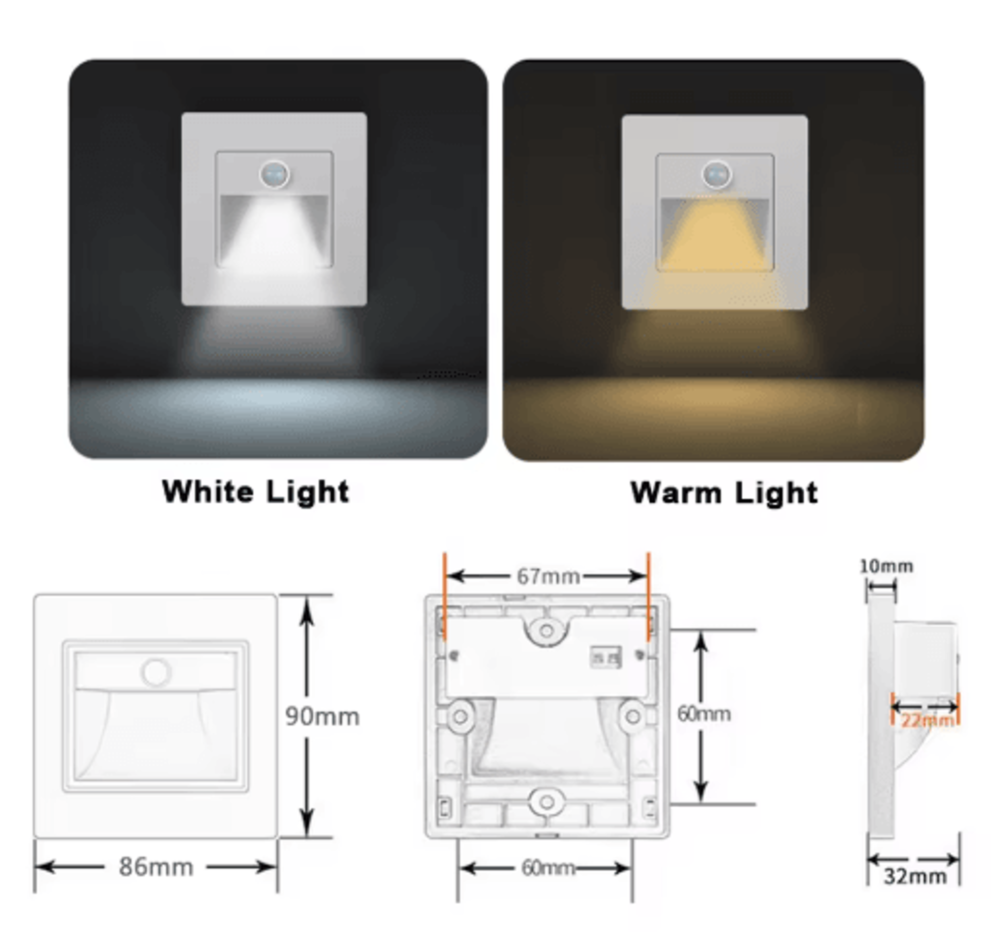 LED Motion Sensor Stair Light  Recessed Wall Night Light 110V220V 2