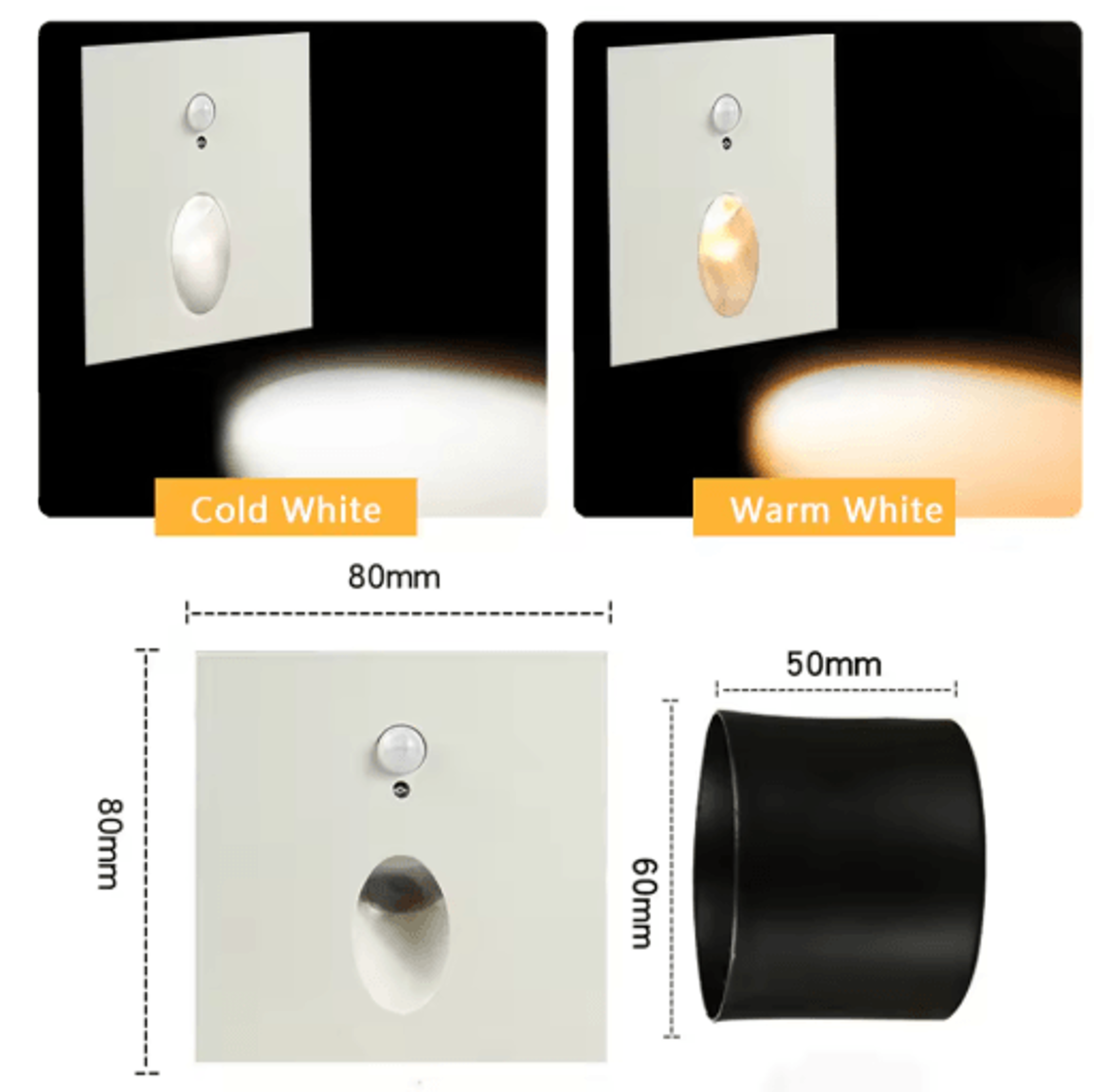 LED Motion Sensor Stair Light  RoundSquare Recessed Wall Night Lamp 5