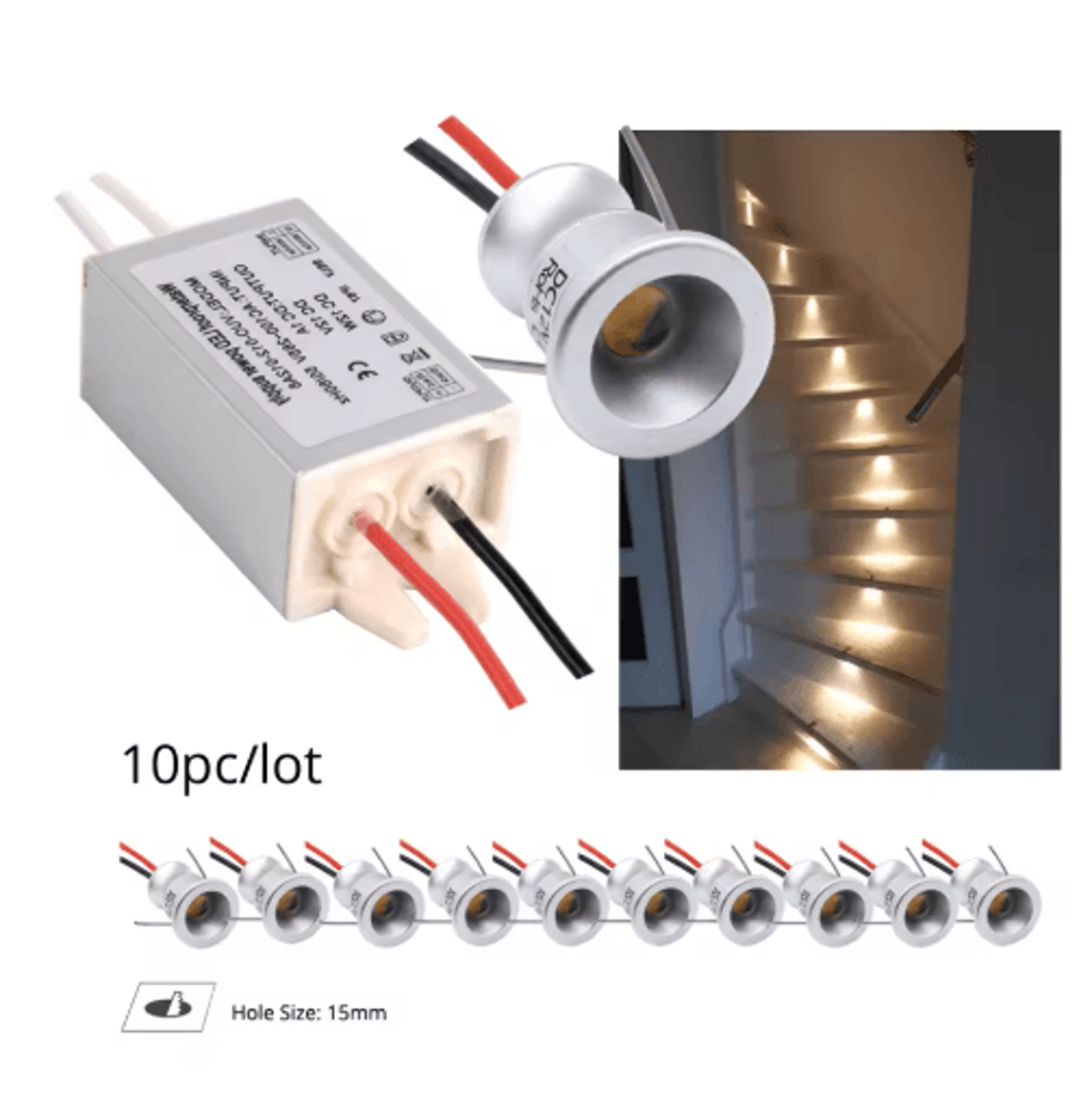10PCS Mini LED Recessed Spotlights 1W IP65 Waterproof Cabinet Lights With Power Supply 0