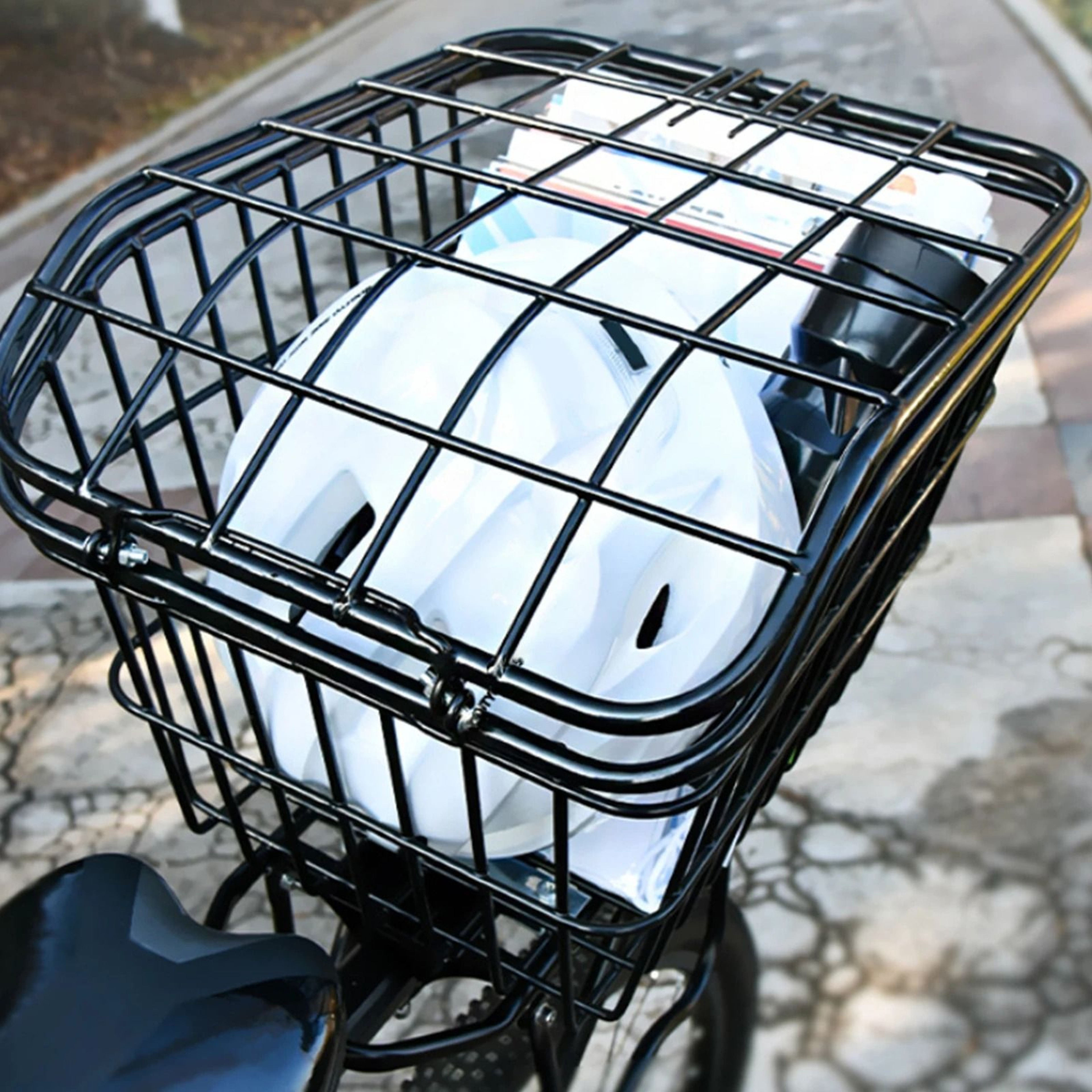 Large Bike Rear Basket With Lid Metal Pannier For Electric And City Bikes 8