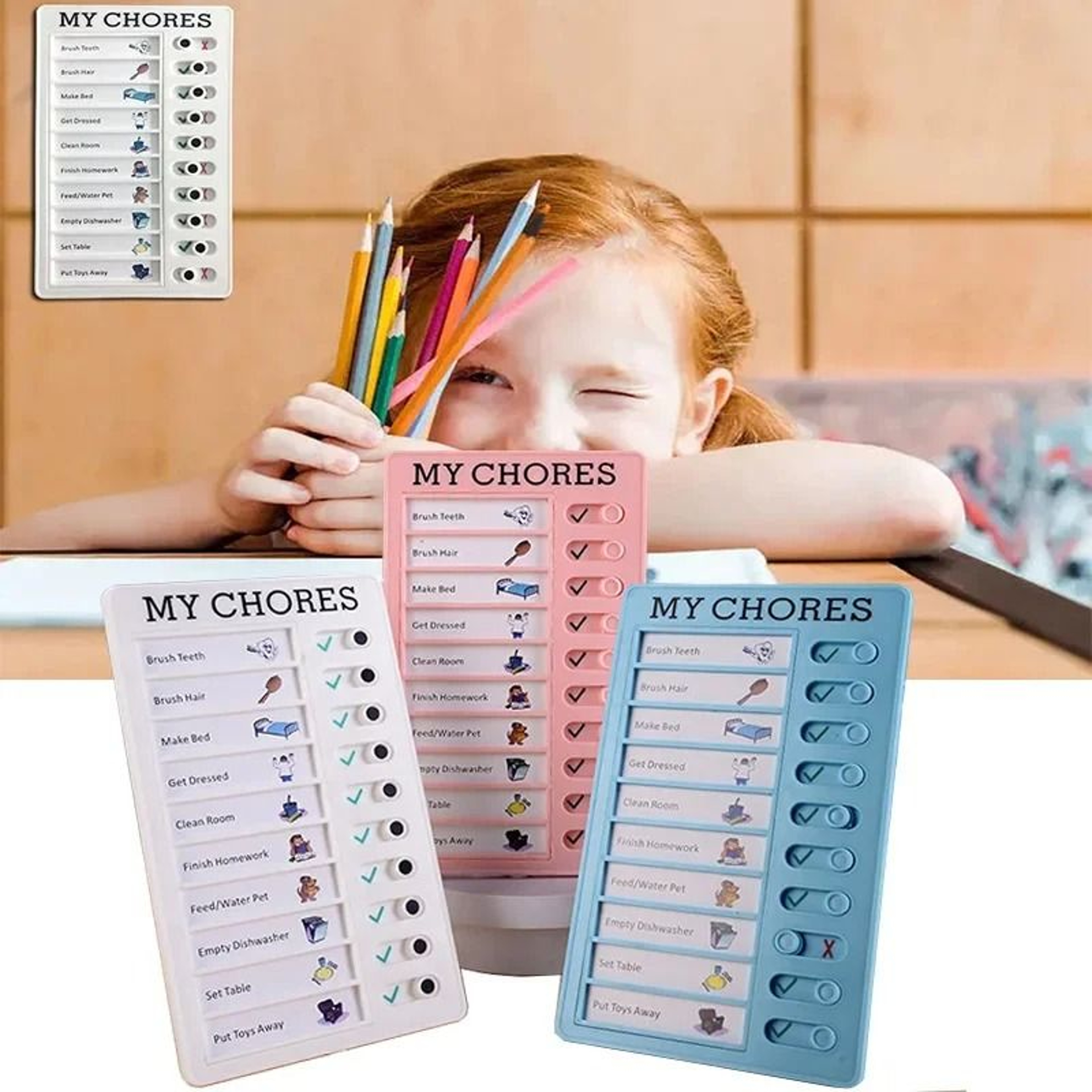 Reusable Kids Chore Chart Daily Planner Responsibility Checklist Board 12
