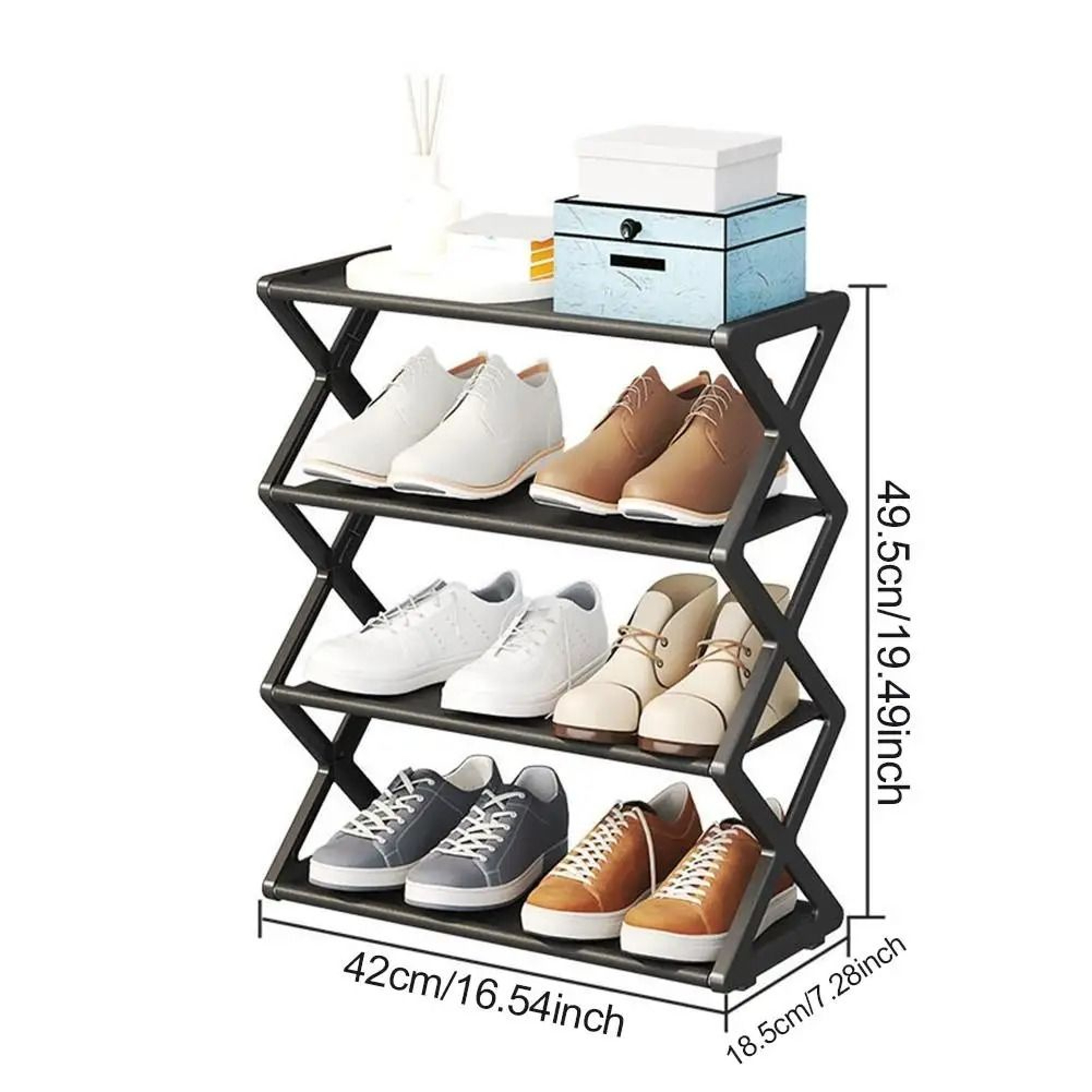 X Shape Dust Proof Shoe Rack Organizer 4 Tier Steel Shoe Rack 3