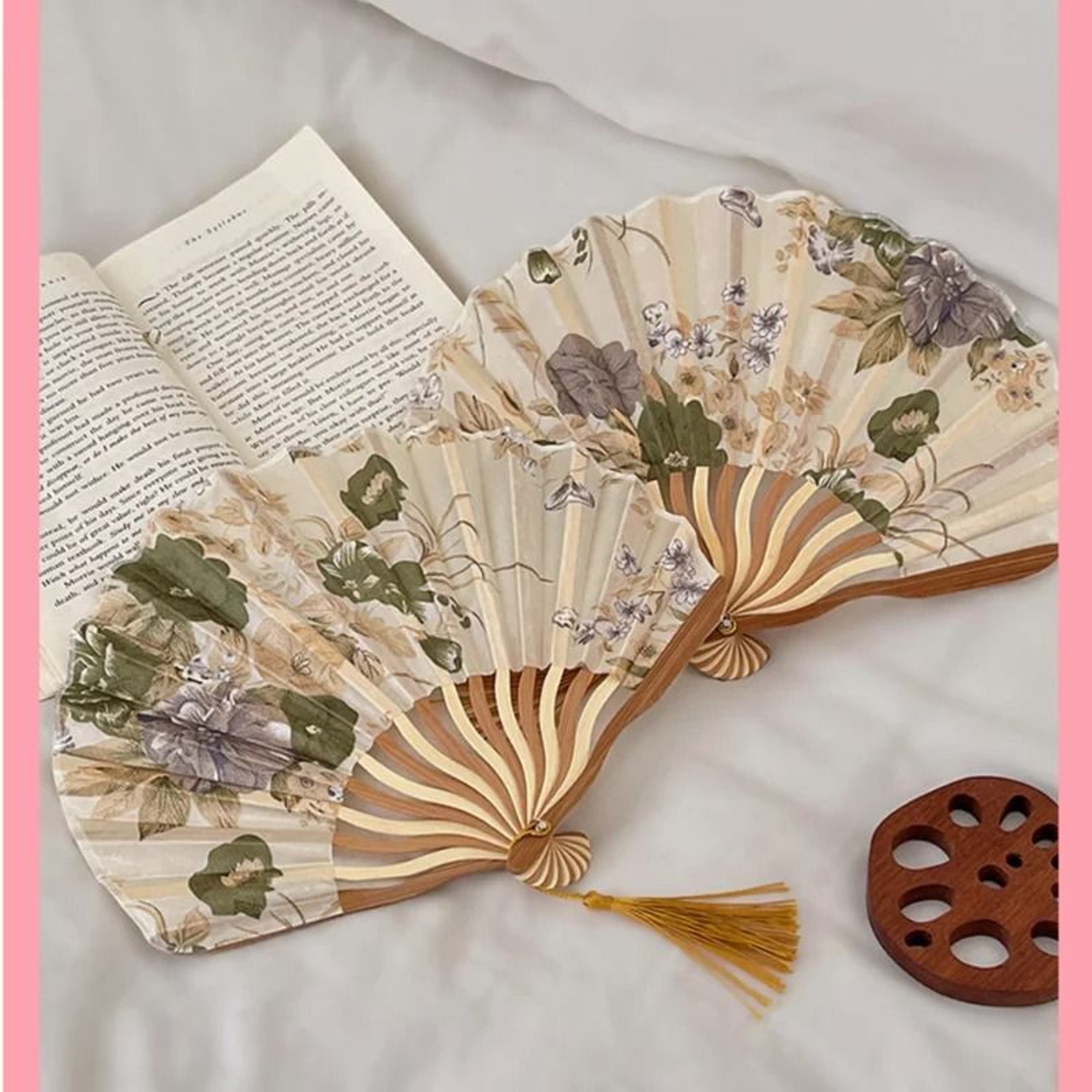 Chinese Classical Ink Folding Hand Fan With Tassel Traditional Decor Prop 6