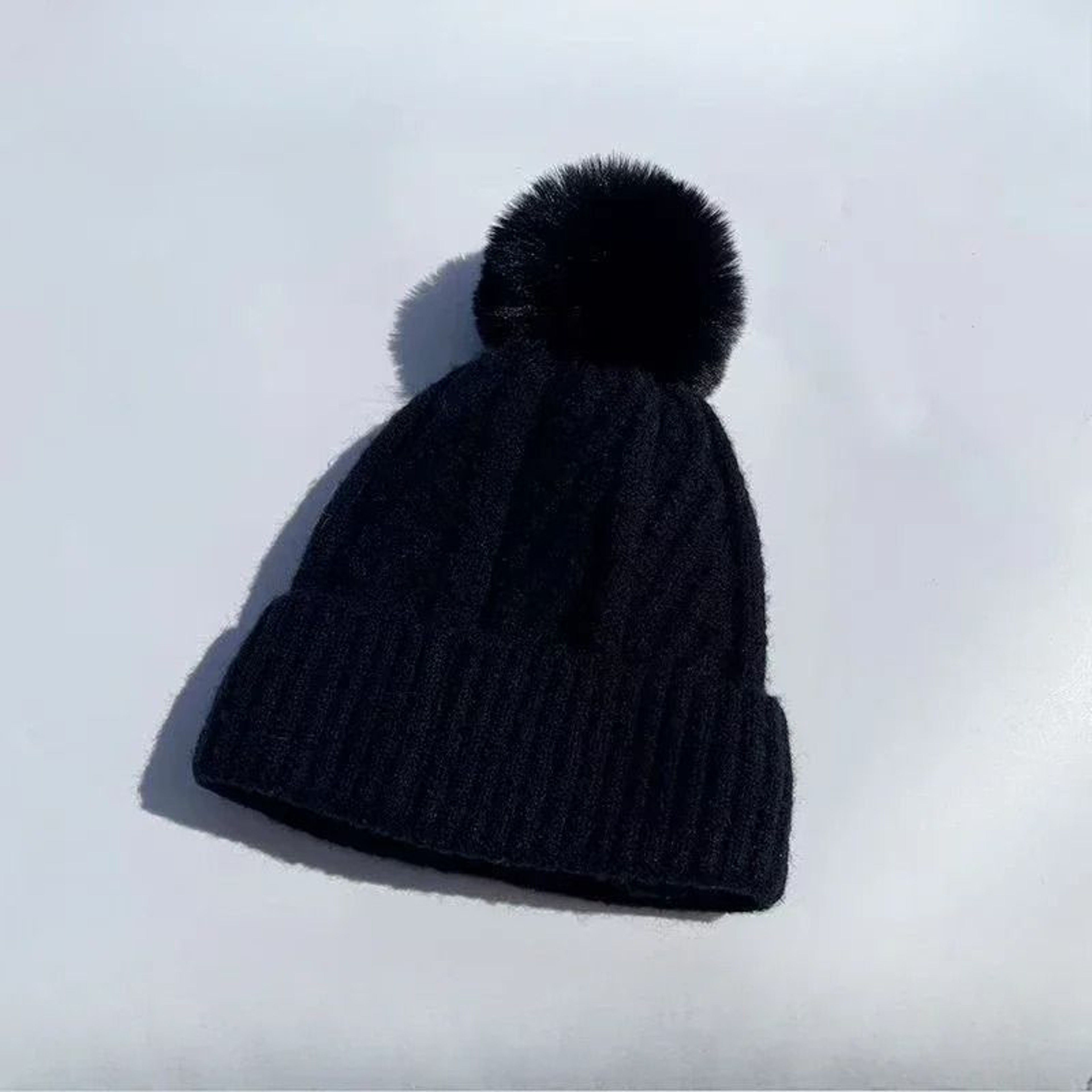 Winter Knit Beanie Hat With Fur Pompom Warm Velvet Lined Cap 1