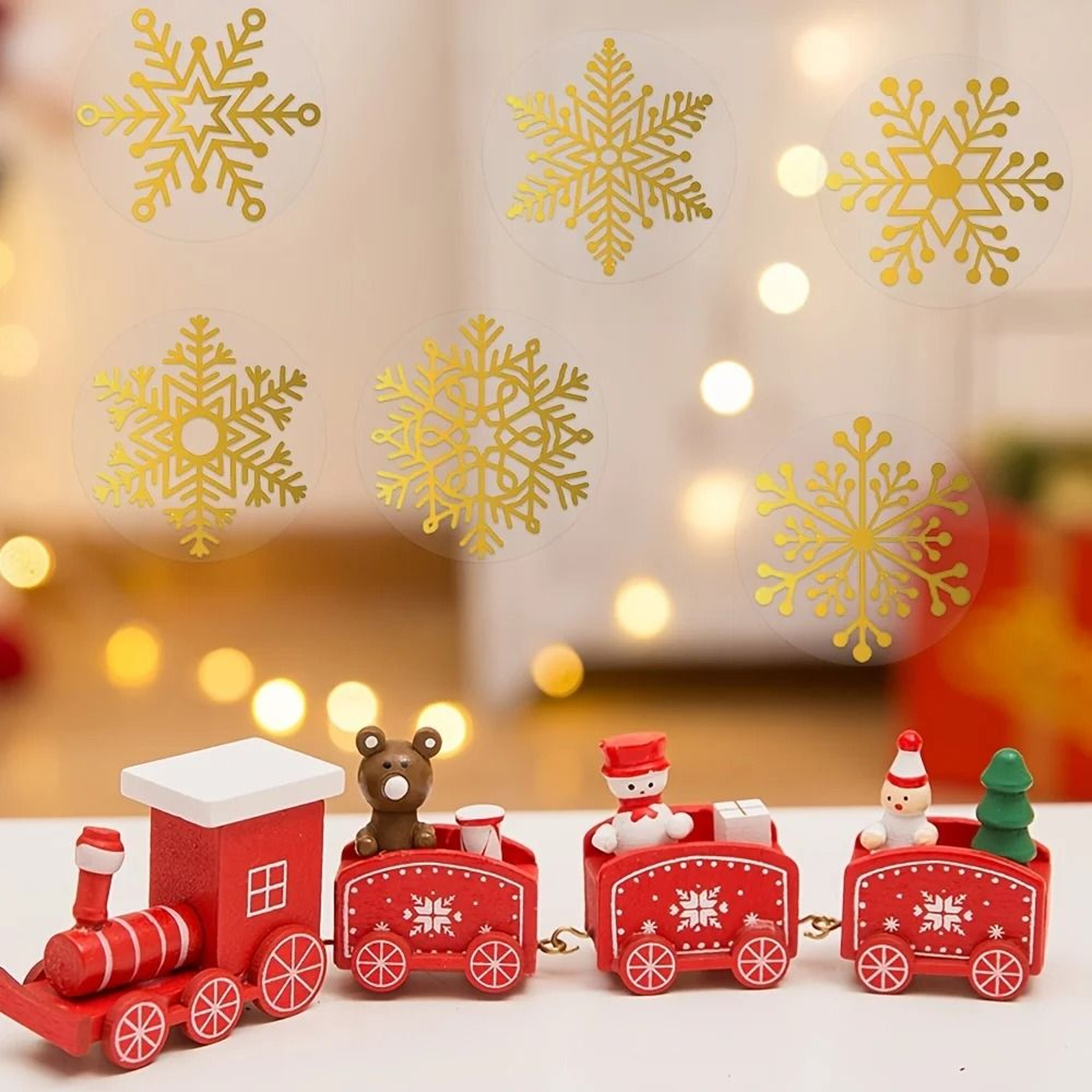 Golden Snowflake Christmas Sealing Stickers Transparent Round Adhesive Gift Packaging Roll 3