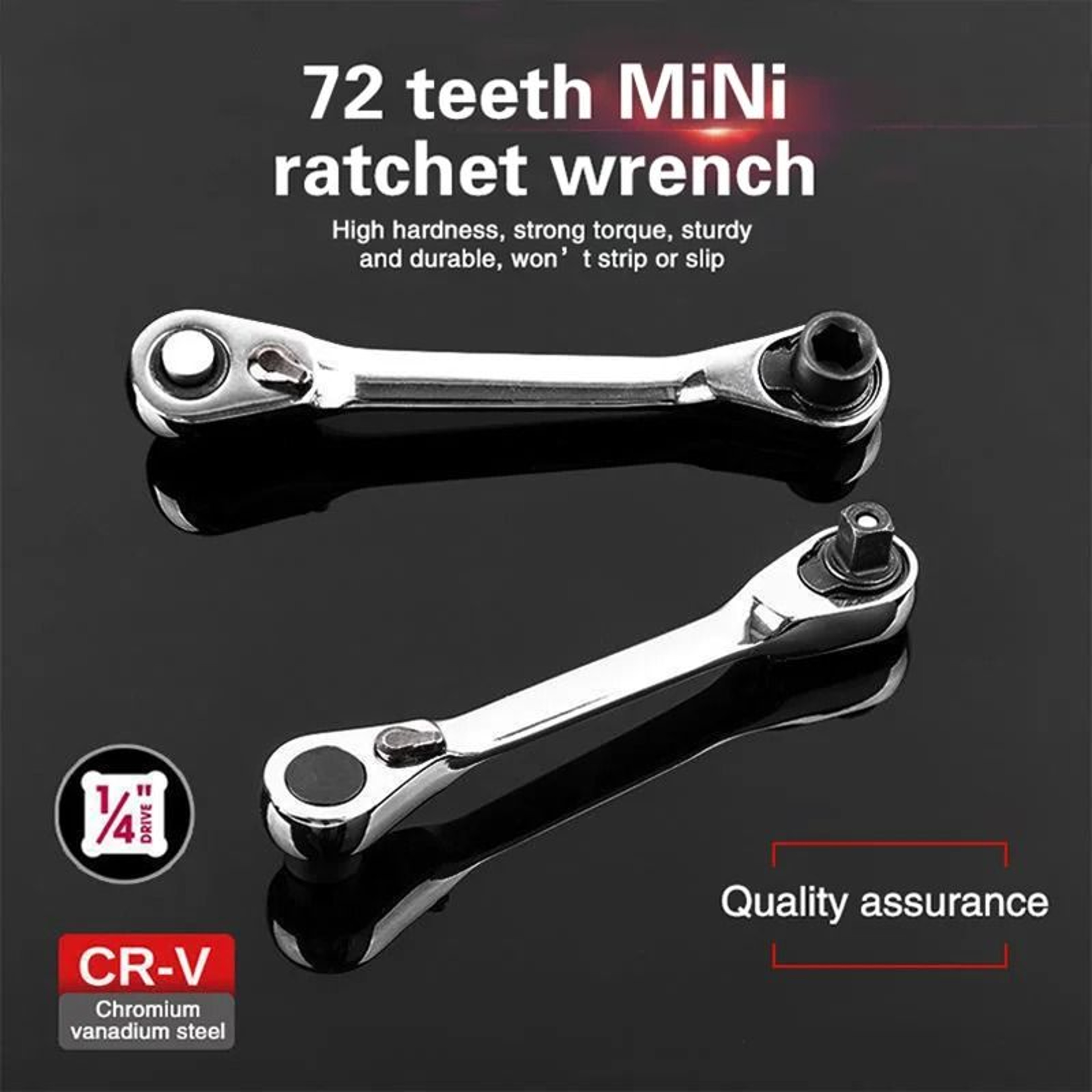 14 Inch Mini Ratchet Wrench 72 Tooth Double End Socket Tool 3