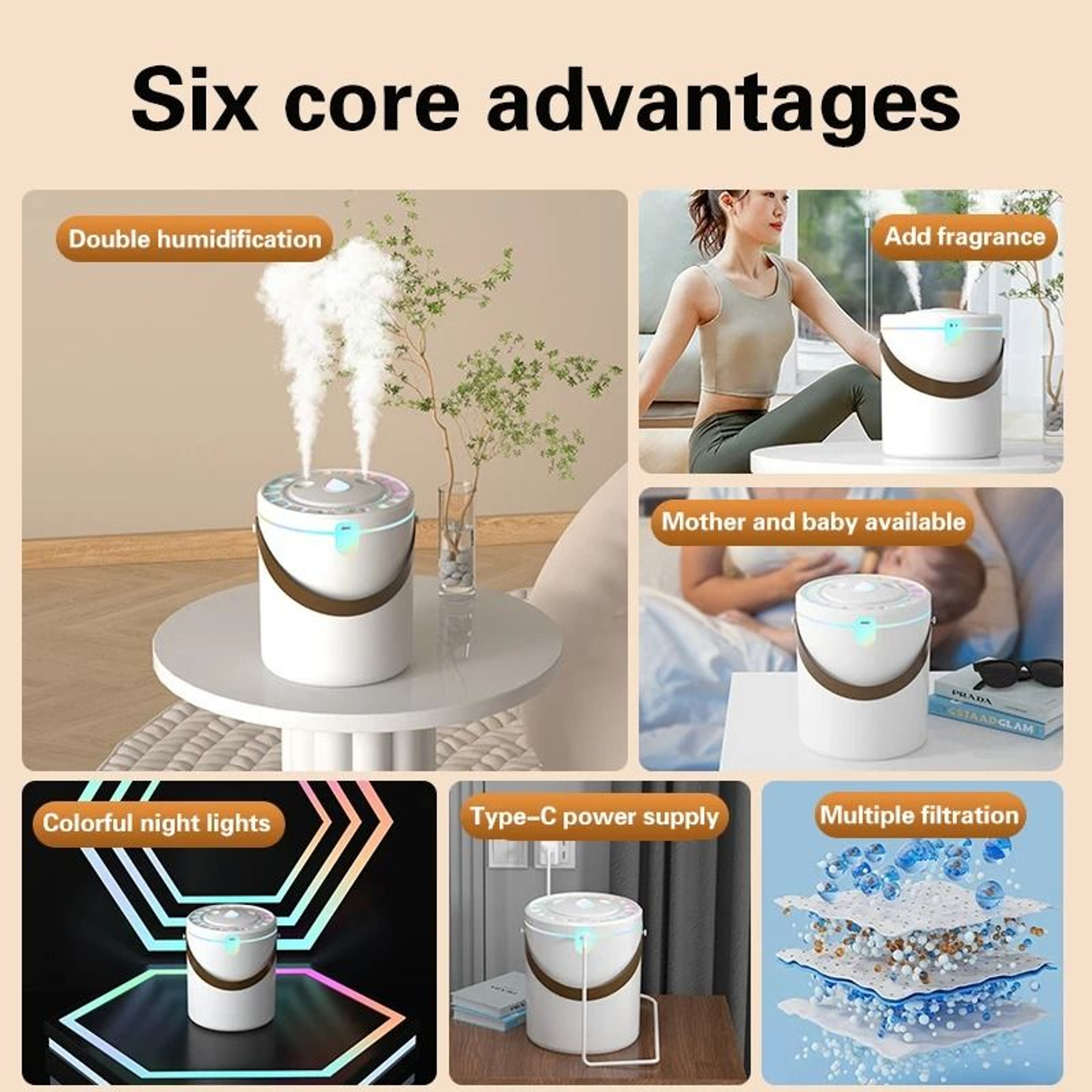 Portable 2L Humidifier With Dual Spray Aromatherapy Diffuser And Ambient Light 3