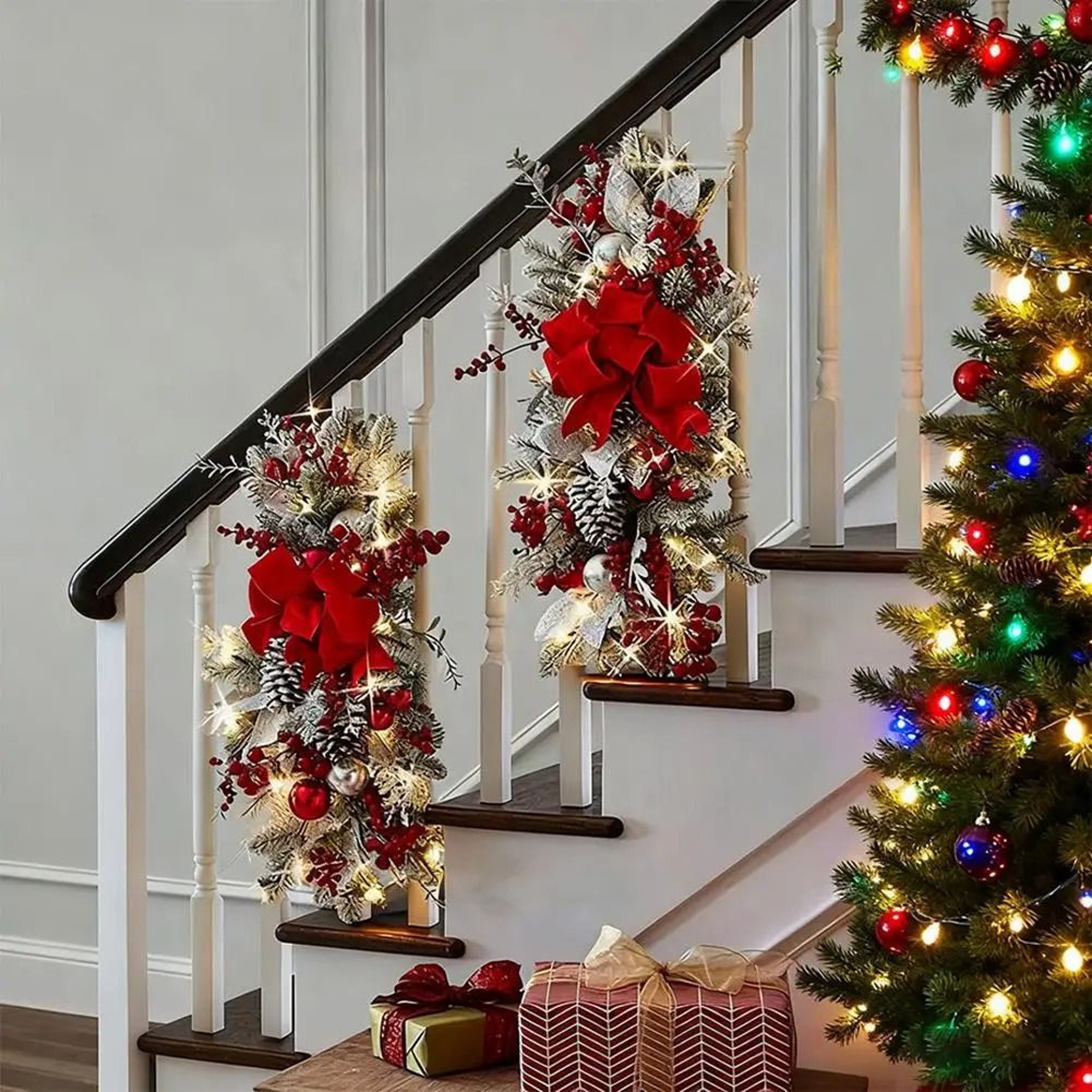 Nordic Christmas Staircase Wreath Hanging Decoration For Festive Home Decor 4
