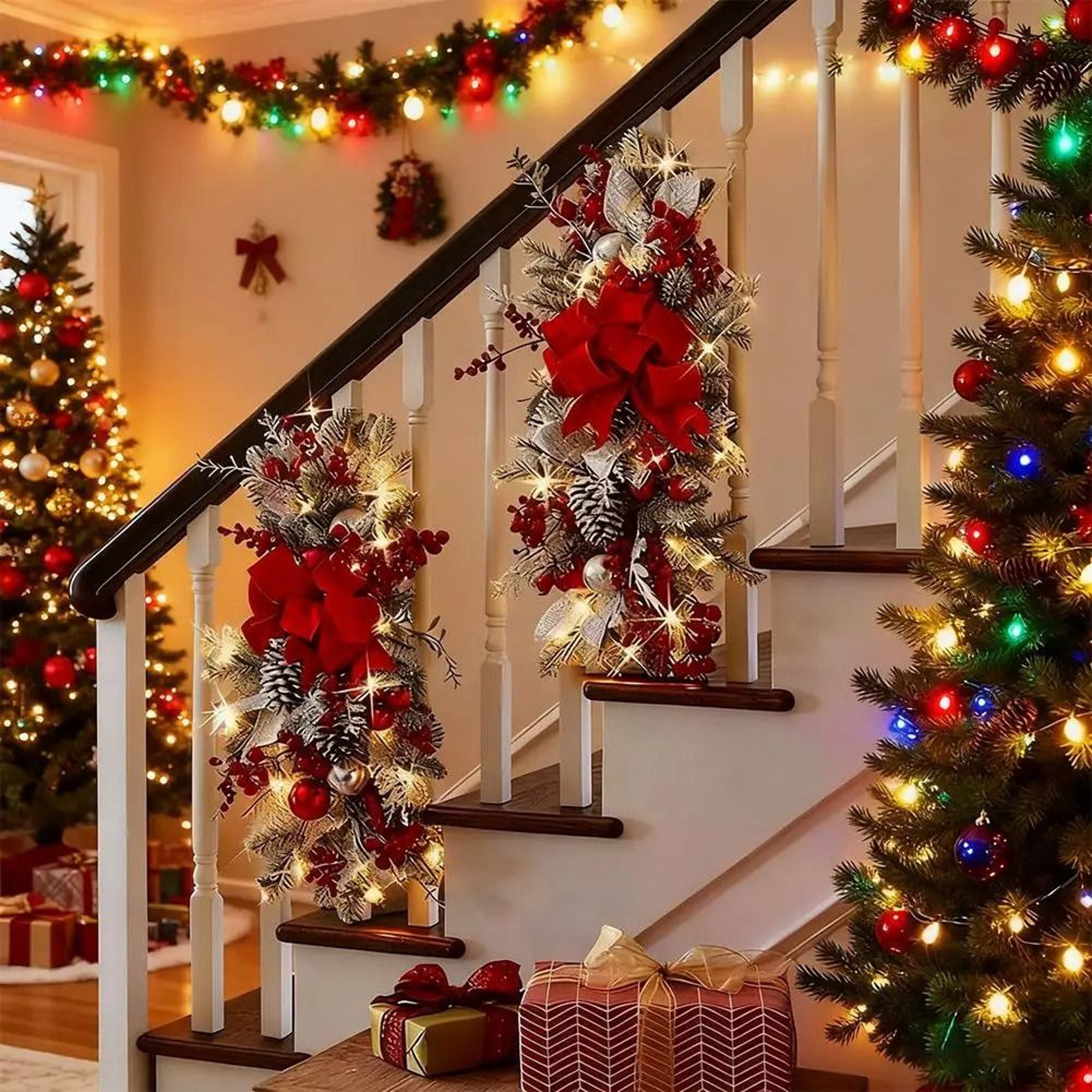 Nordic Christmas Staircase Wreath Hanging Decoration For Festive Home Decor 6