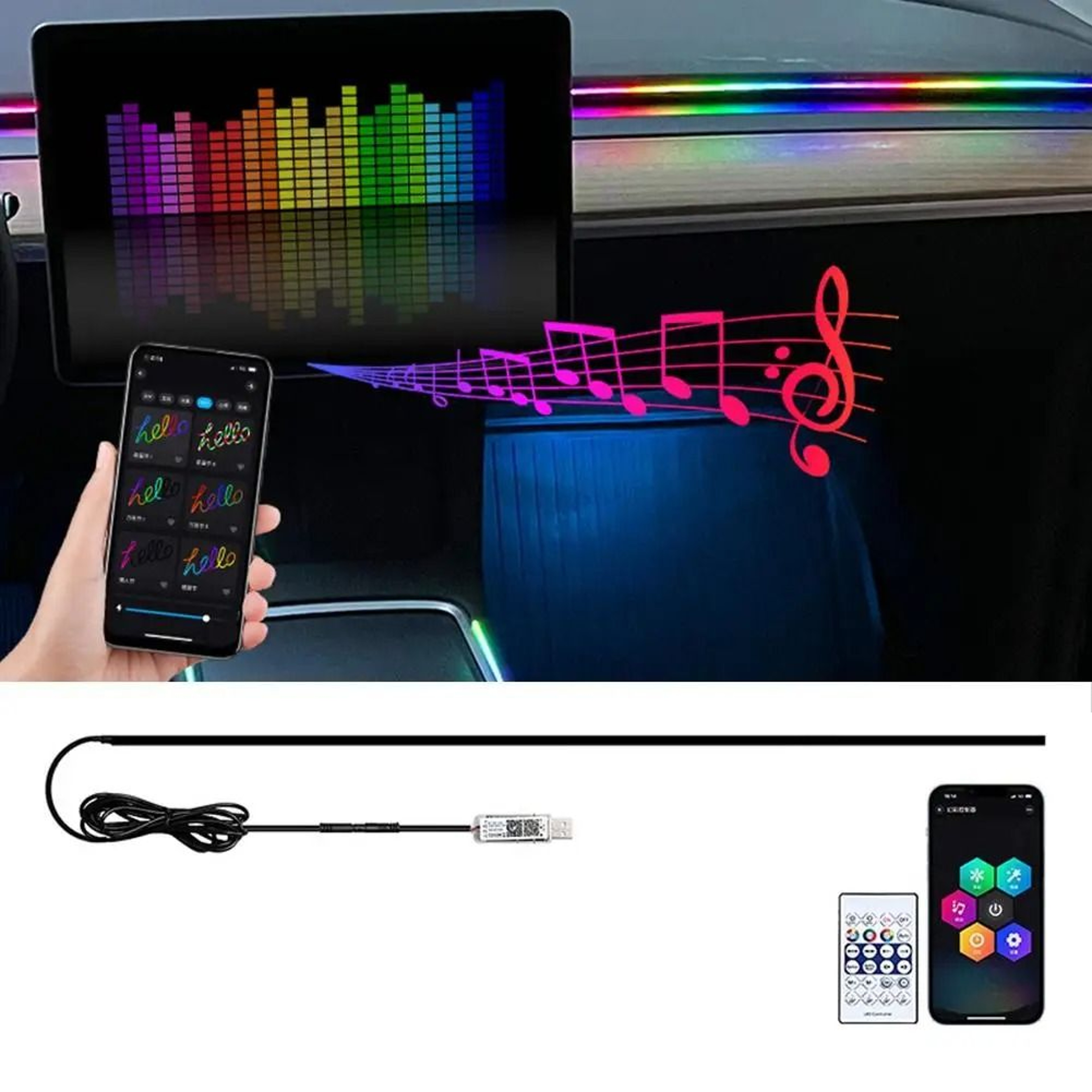 Smart RGB Acrylic LED Ambient Light Strip USB App Controlled Interior Lighting 6