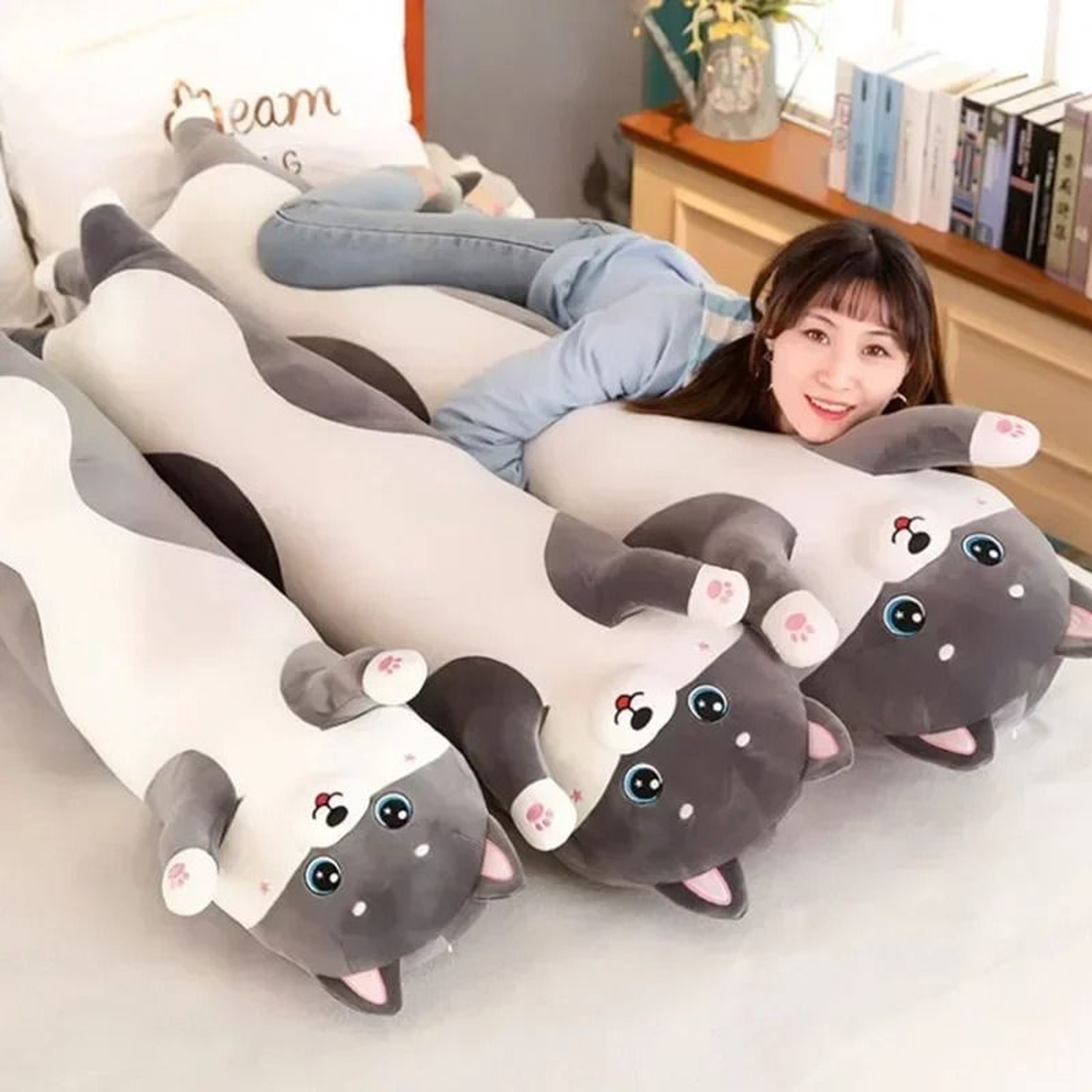 Cute Husky Body Pillow Long Plush Side Sleeper Pillow Soft Bed Decorative Gift 0