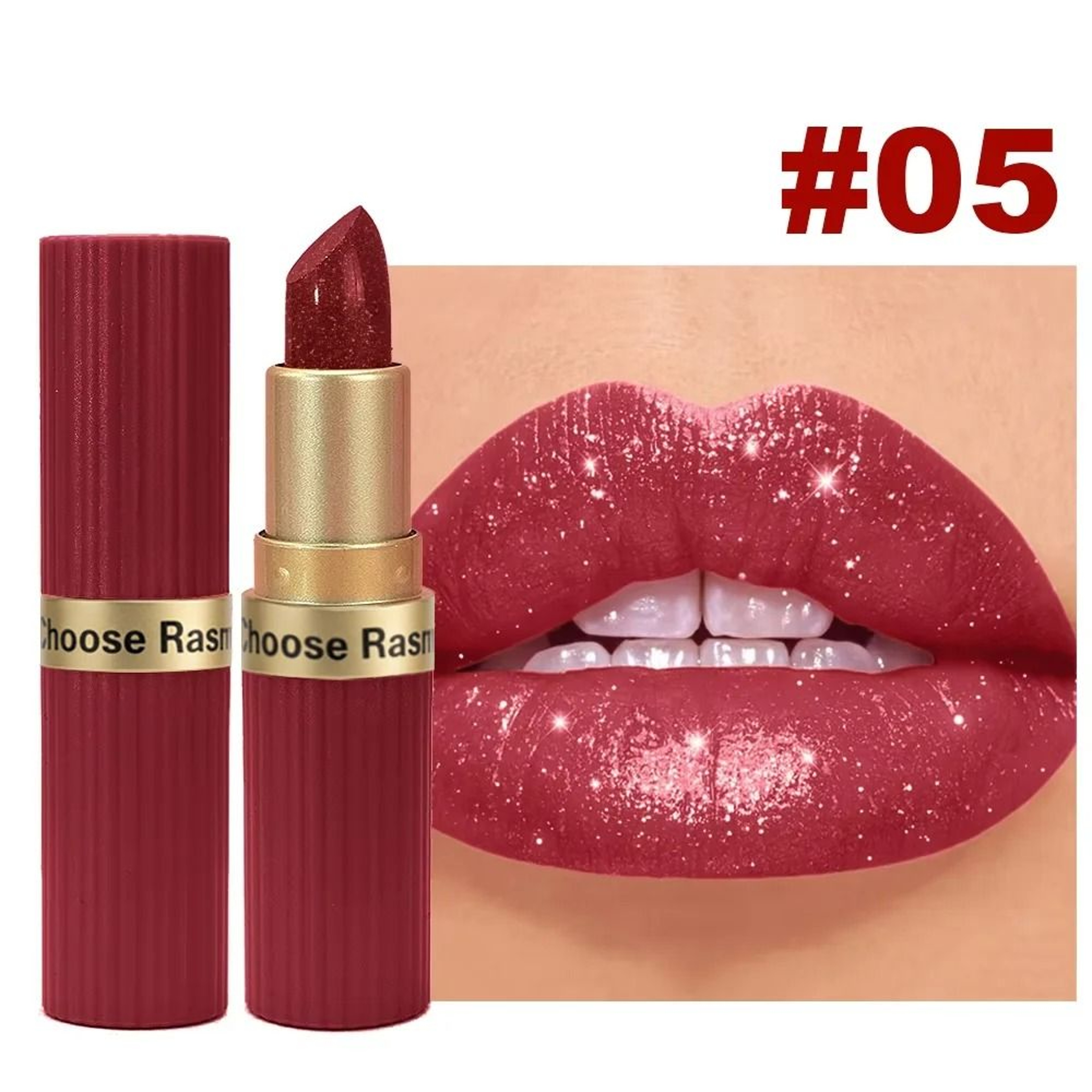 GlamAura Pearlescent Pink Metallic Glitter Lipstick Waterproof Matte Shimmer 5