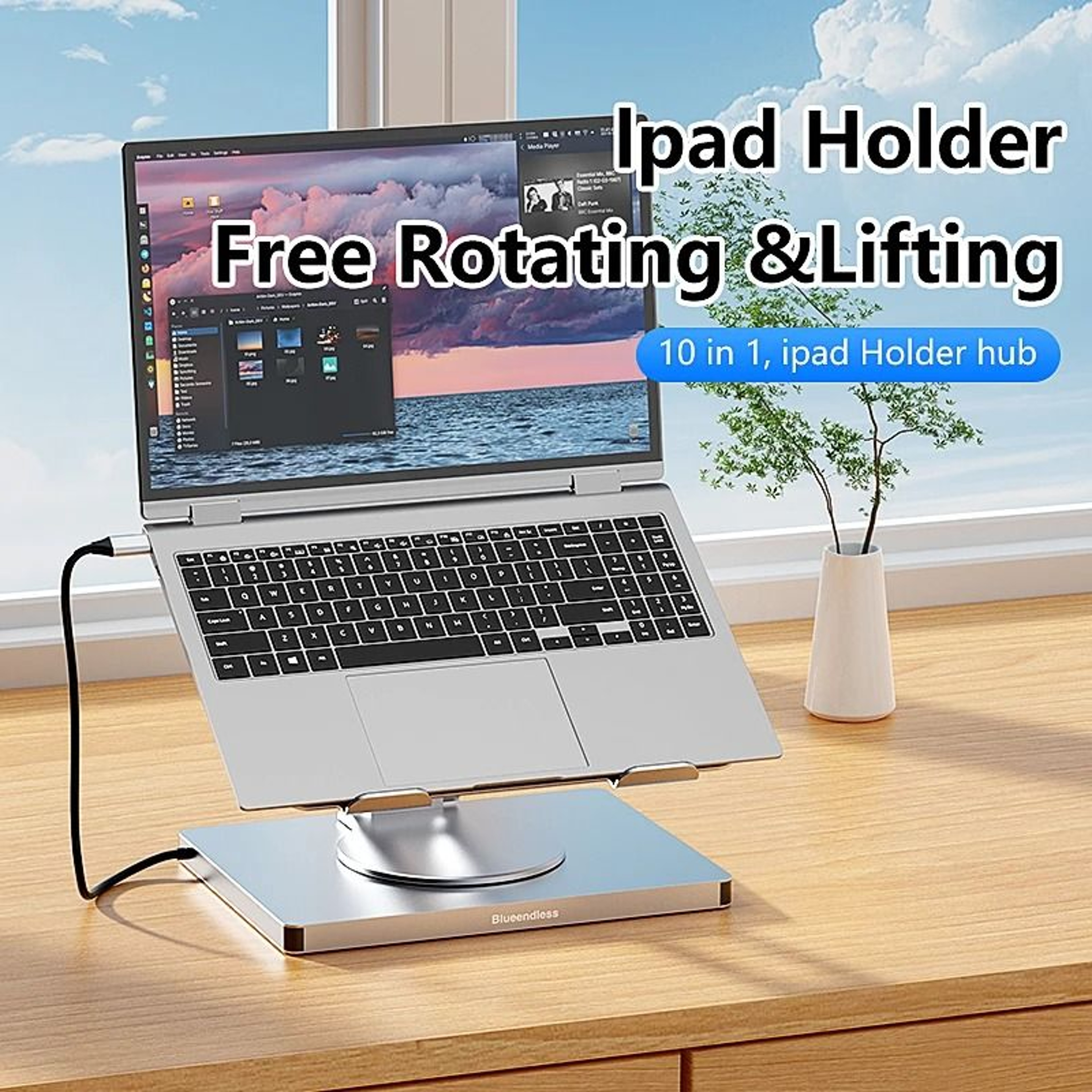 Blueendless 10 In 1 IPad Holder Docking Station With 4K USB C Hub 5