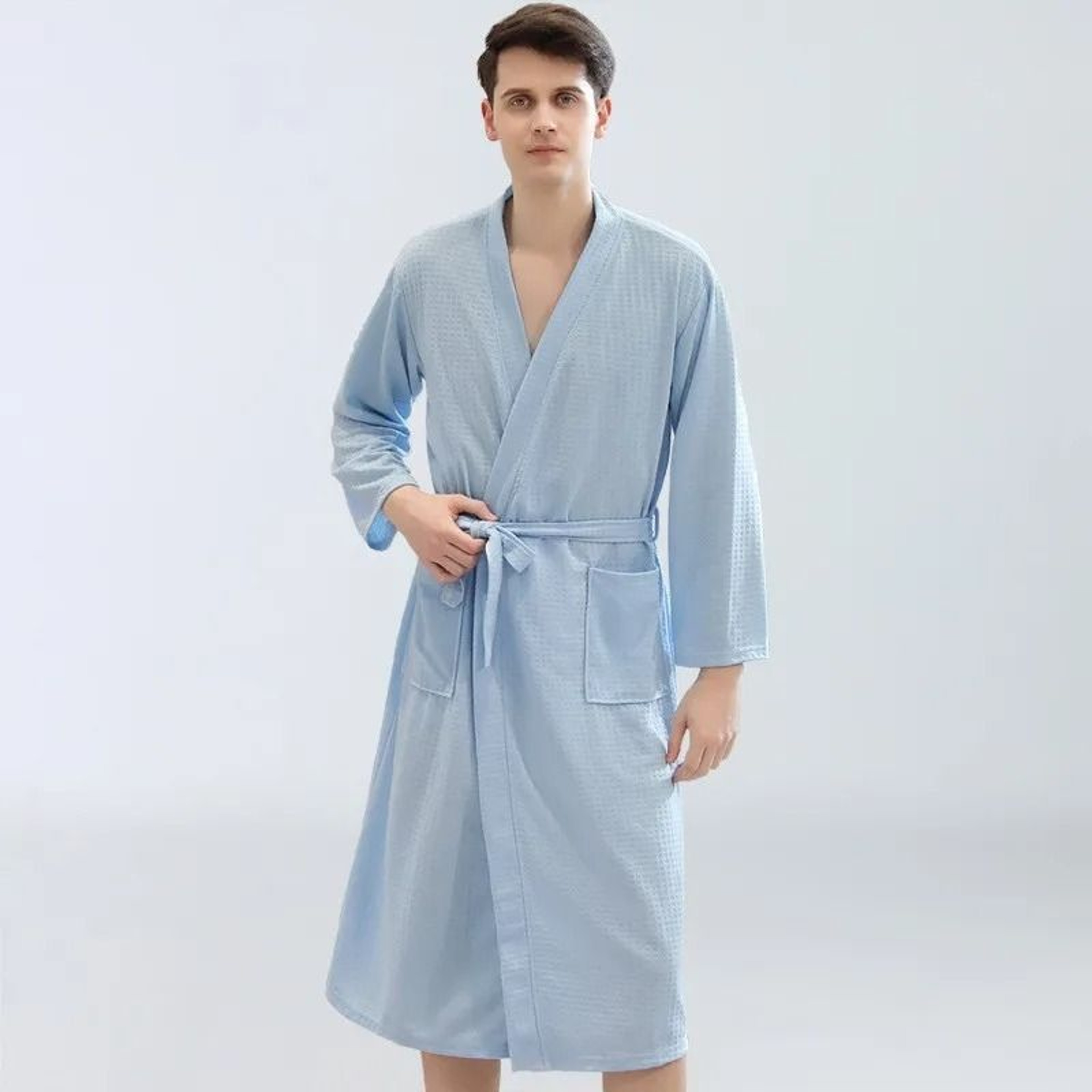 Unisex Waffle Bathrobe Quick Dry Sauna Homewear For Spring And Summer 3
