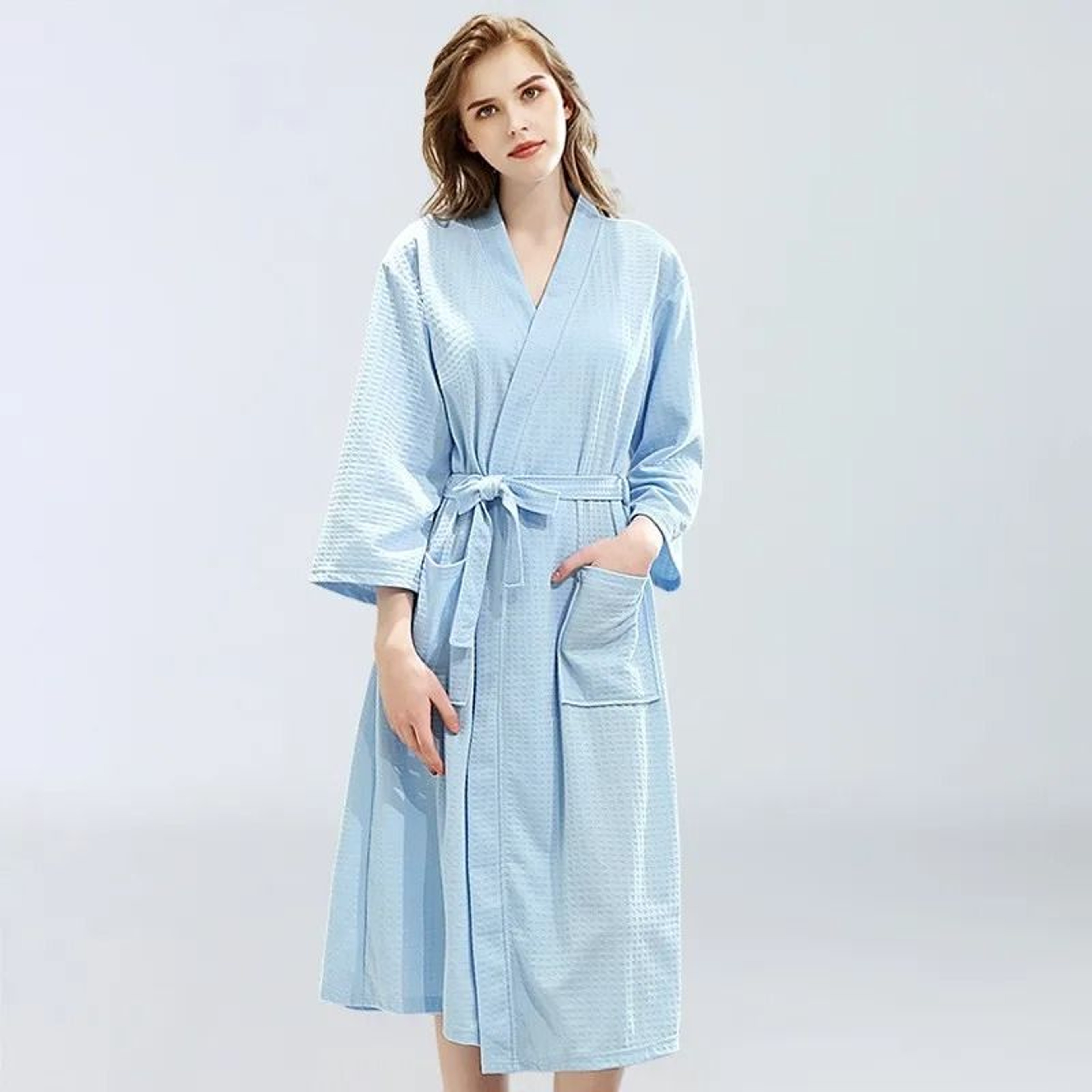 Unisex Waffle Bathrobe Quick Dry Sauna Homewear For Spring And Summer 7