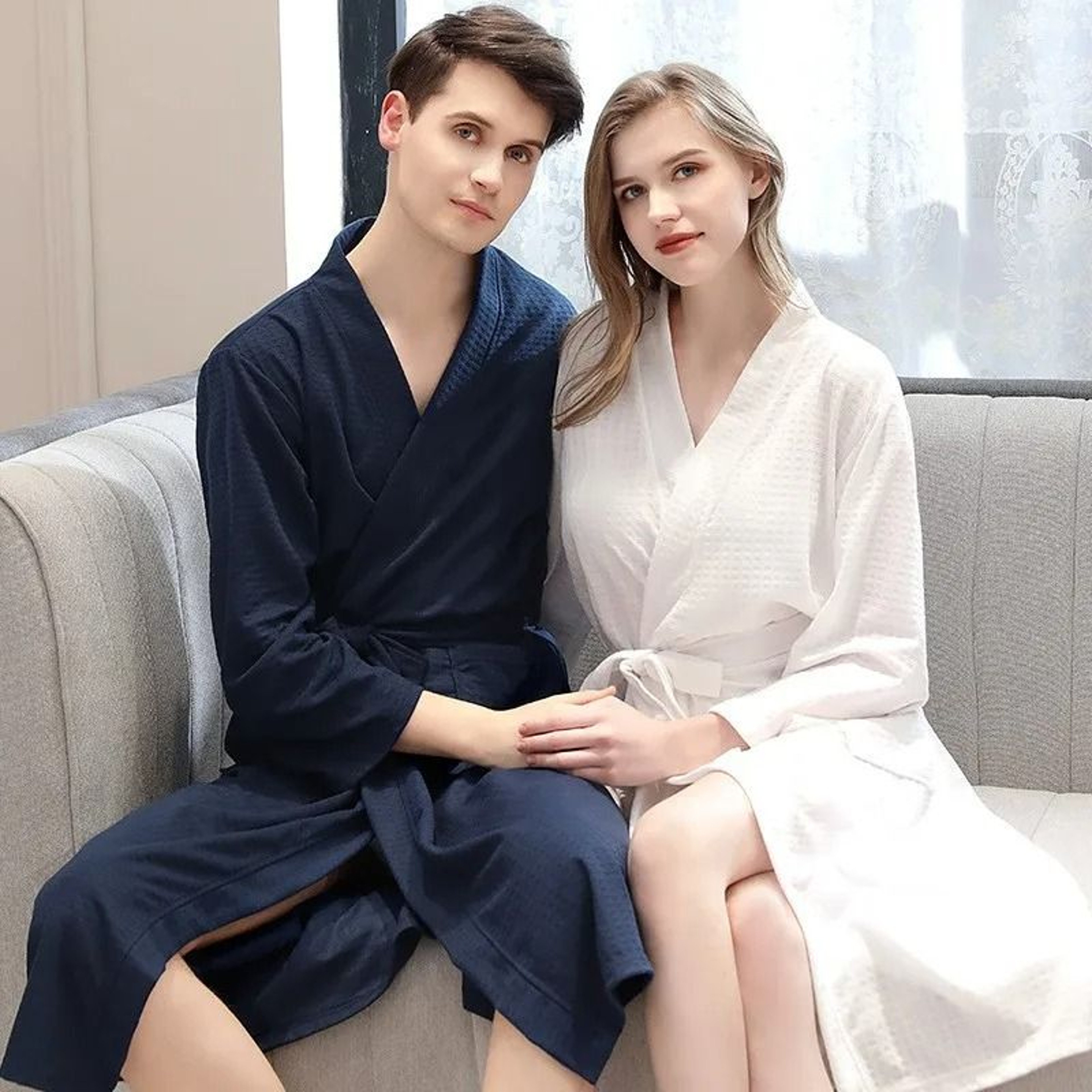 Unisex Waffle Bathrobe Quick Dry Sauna Homewear For Spring And Summer 16