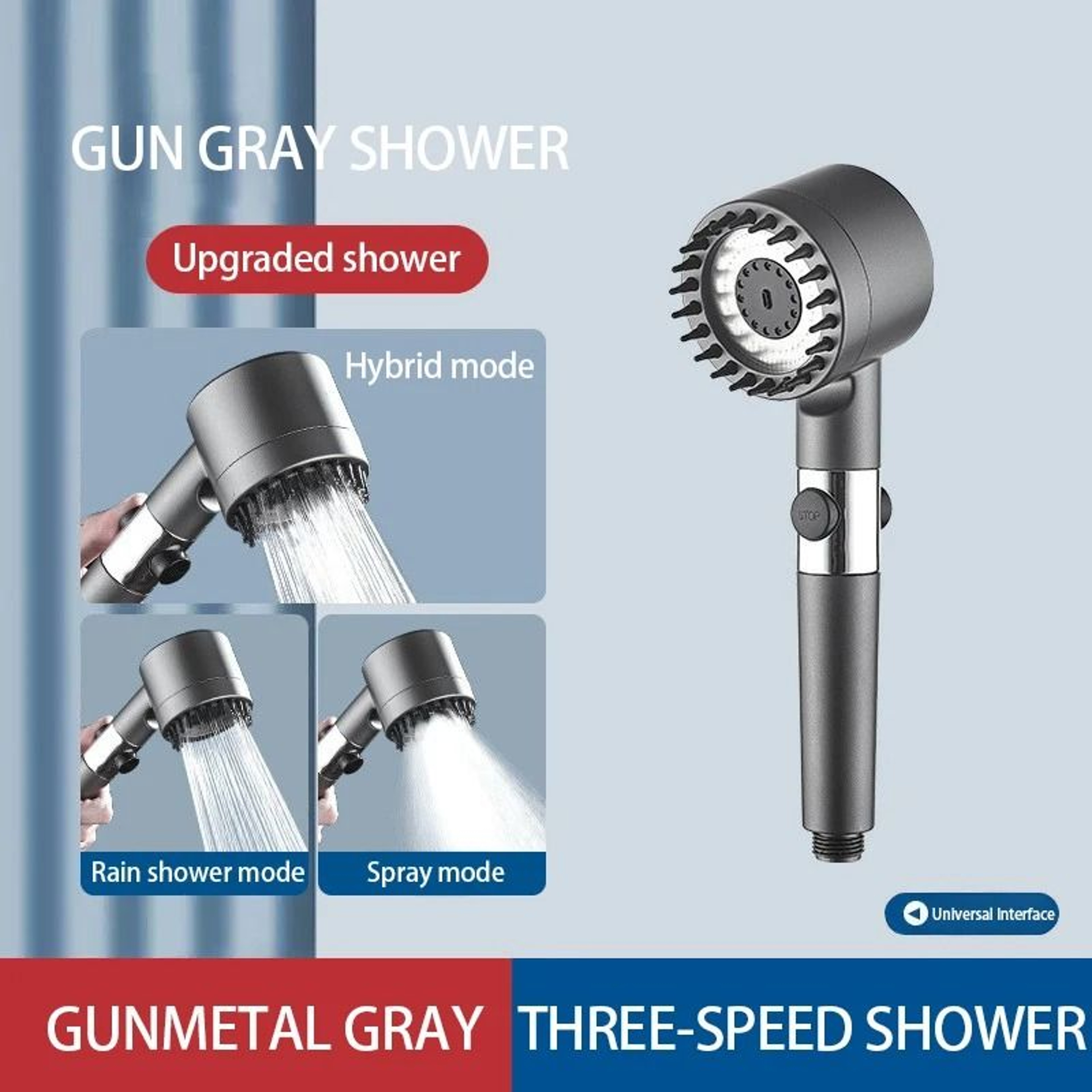 PowerSpa 3 Mode High Pressure Shower Head With Filter And Massage Brush 5