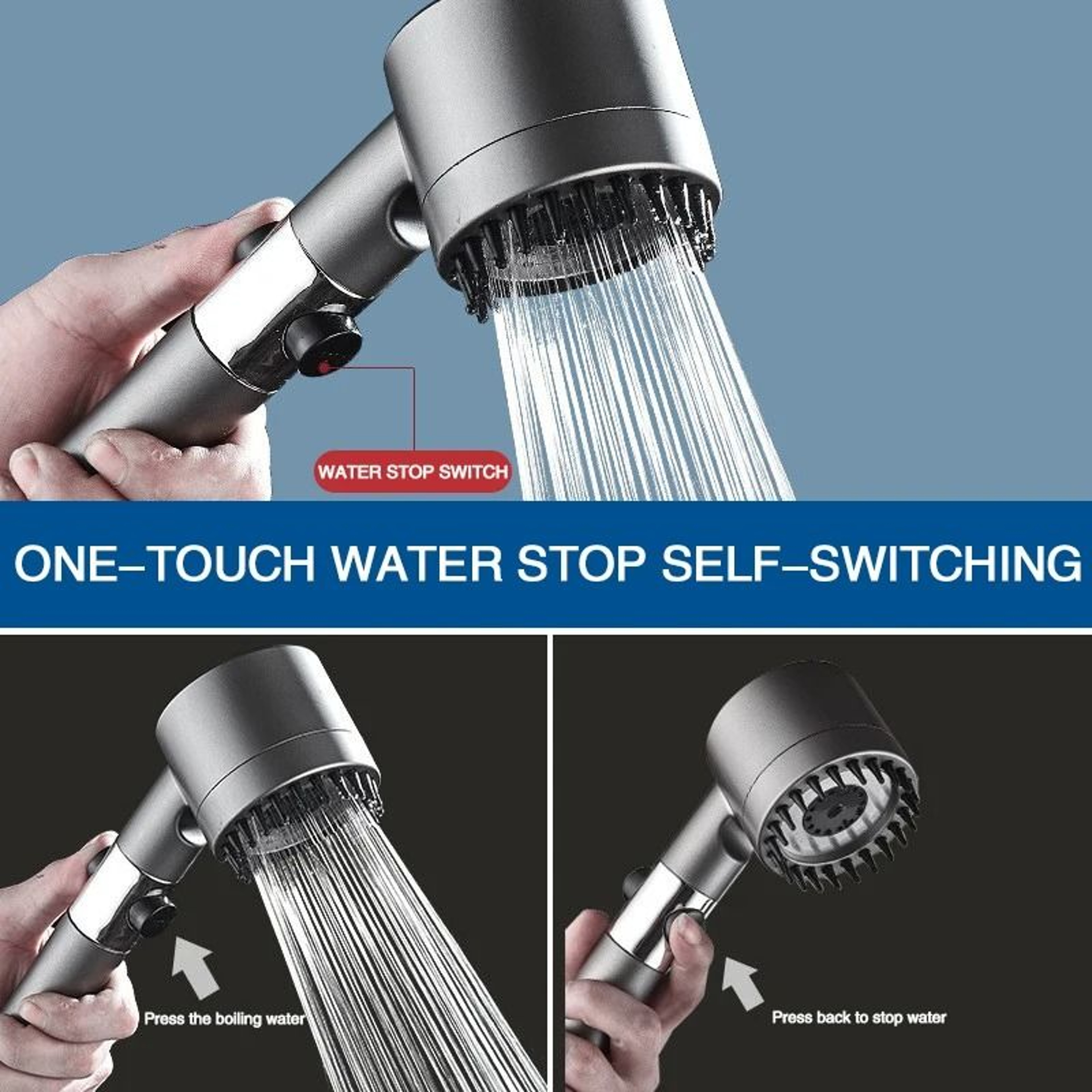 PowerSpa 3 Mode High Pressure Shower Head With Filter And Massage Brush 6