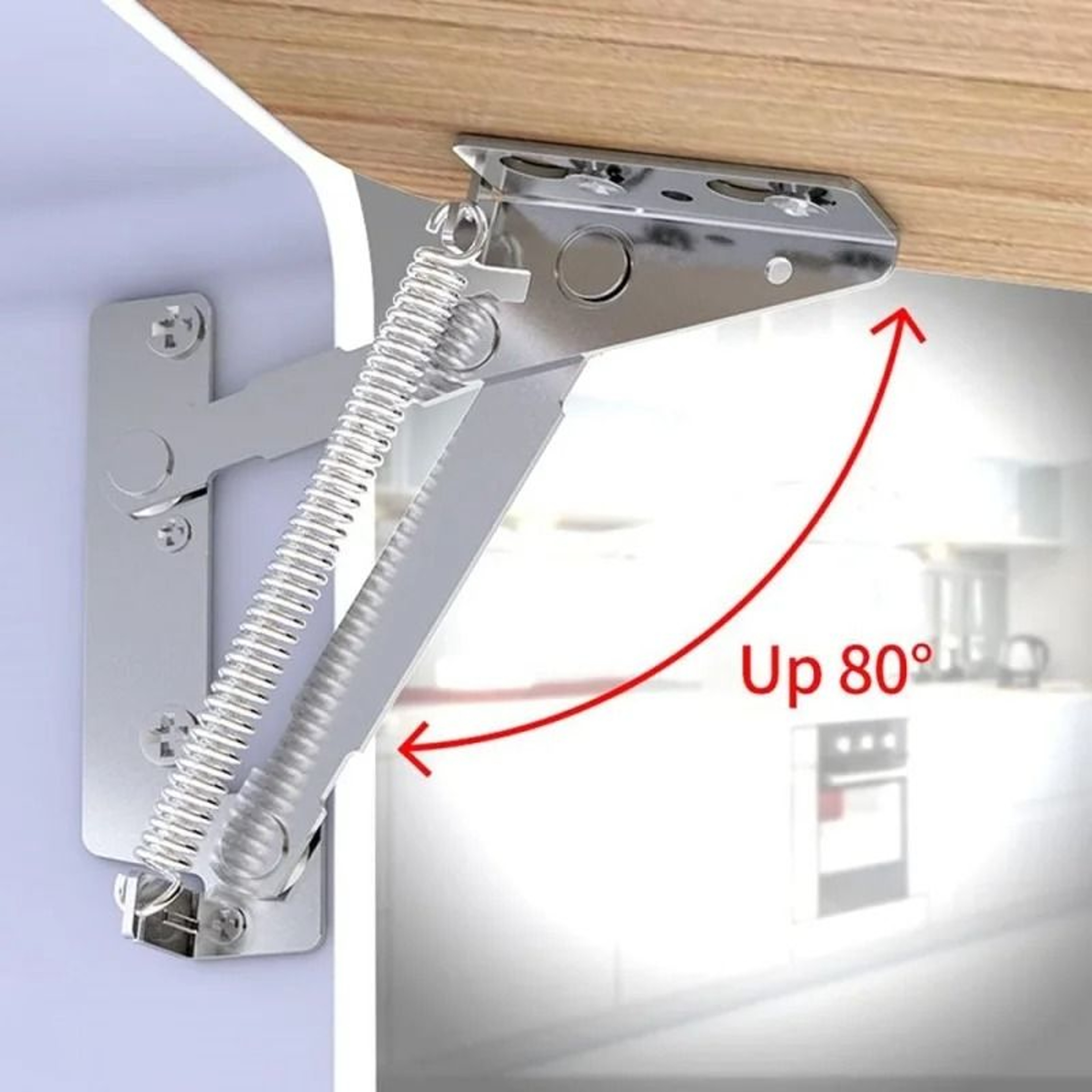 FlexHold Cabinet Lift Up Hinge Adjustable 80 Degree Sprung Flap Support Pair 1