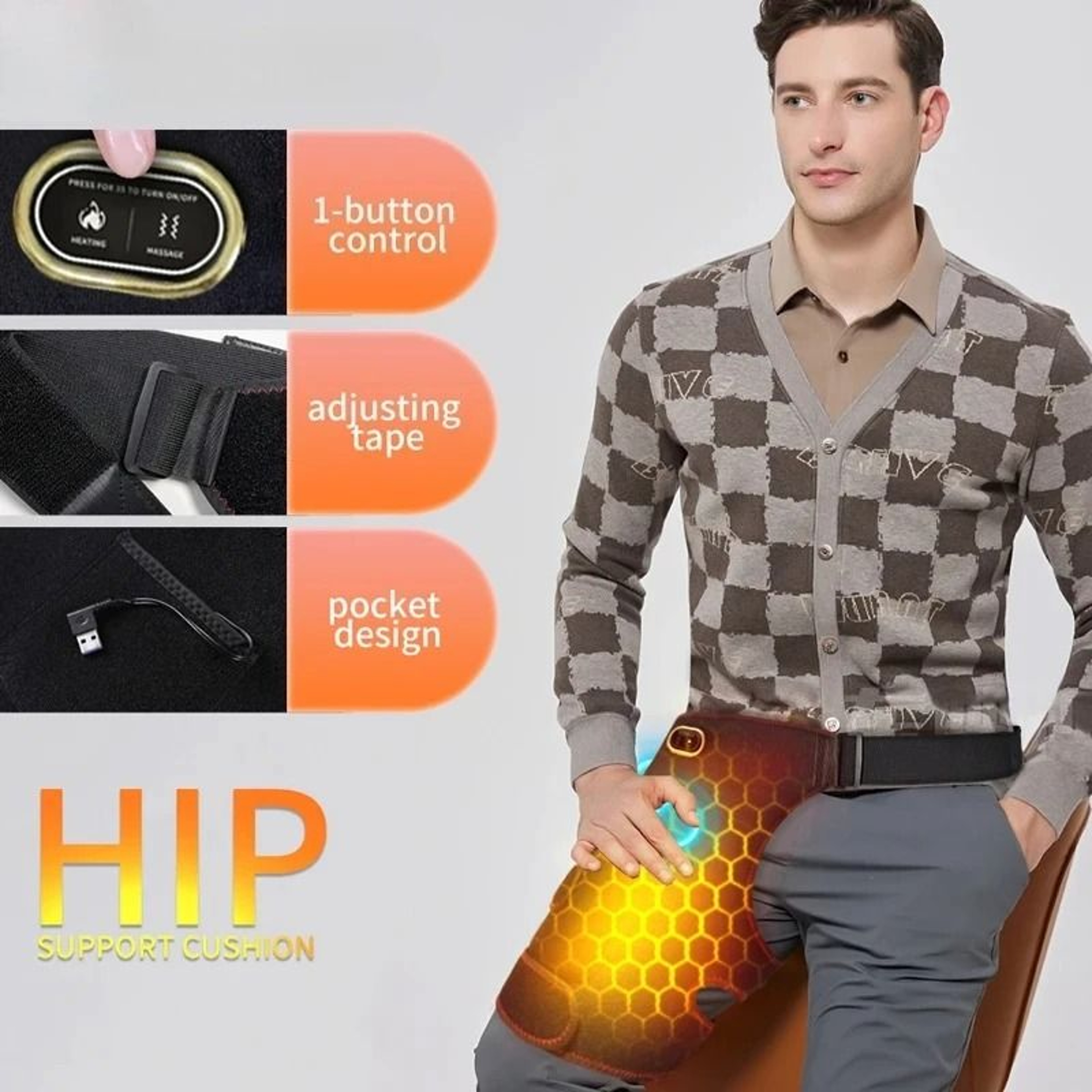 Cordless Heated Hip Brace With Massager For Lower Back And Sciatica Support 3
