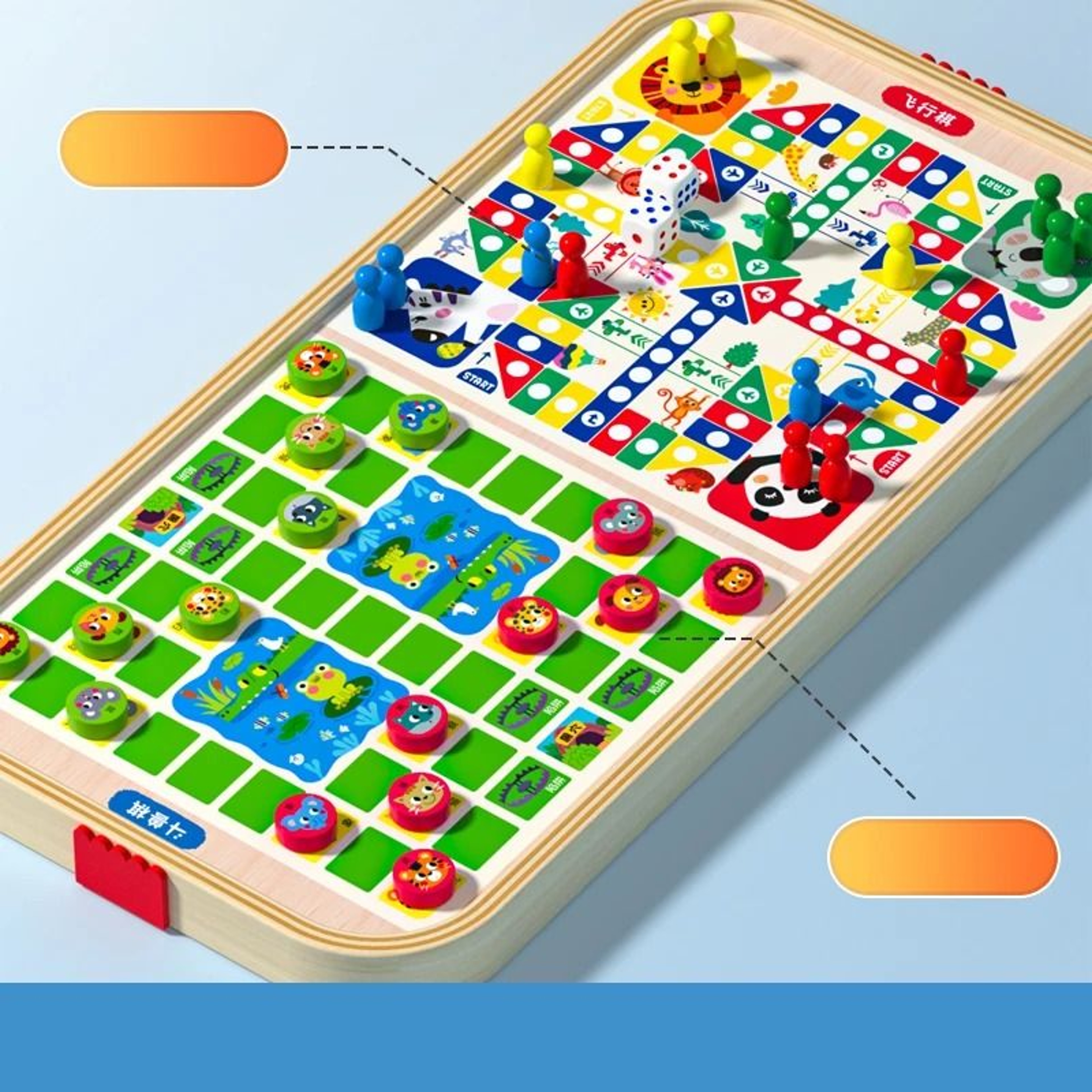 Wooden Multi Game Board Set Bounce Chess Hockey And Bowling Family Game 4