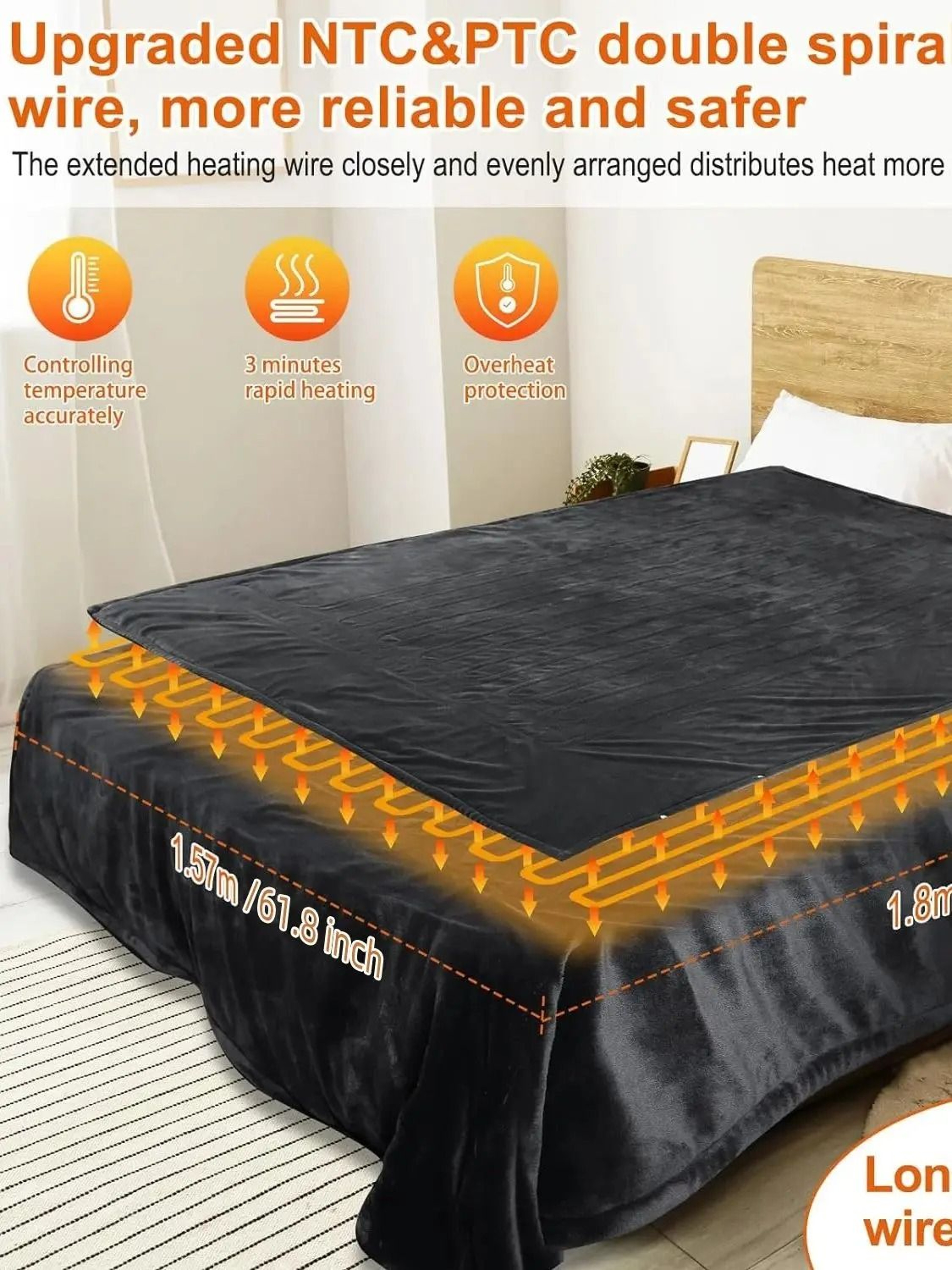 150x180cm Soft Heated Electric Blanket With 6 Heat Levels 3