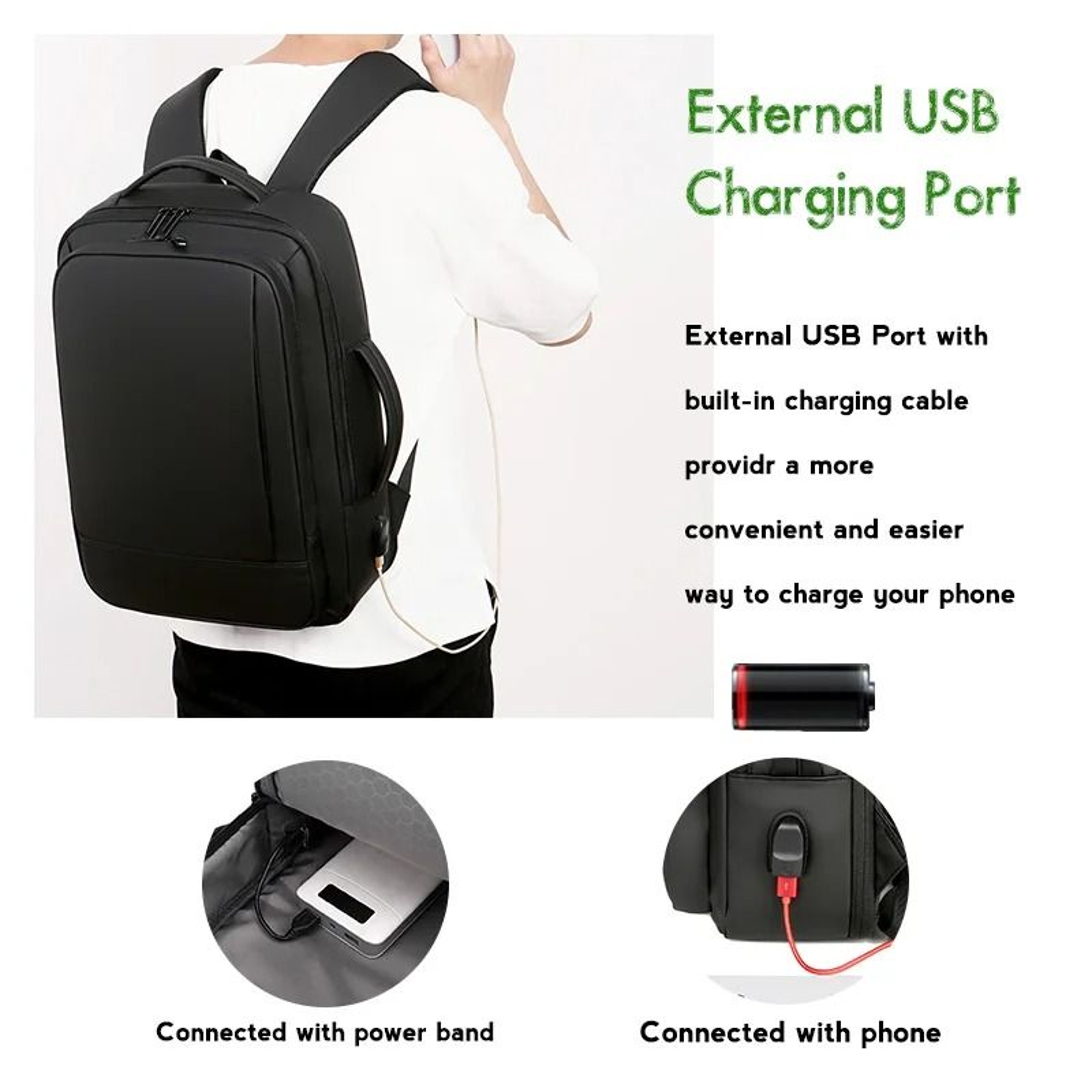 Expandable Waterproof Business Travel Backpack With USB Charging Port 7