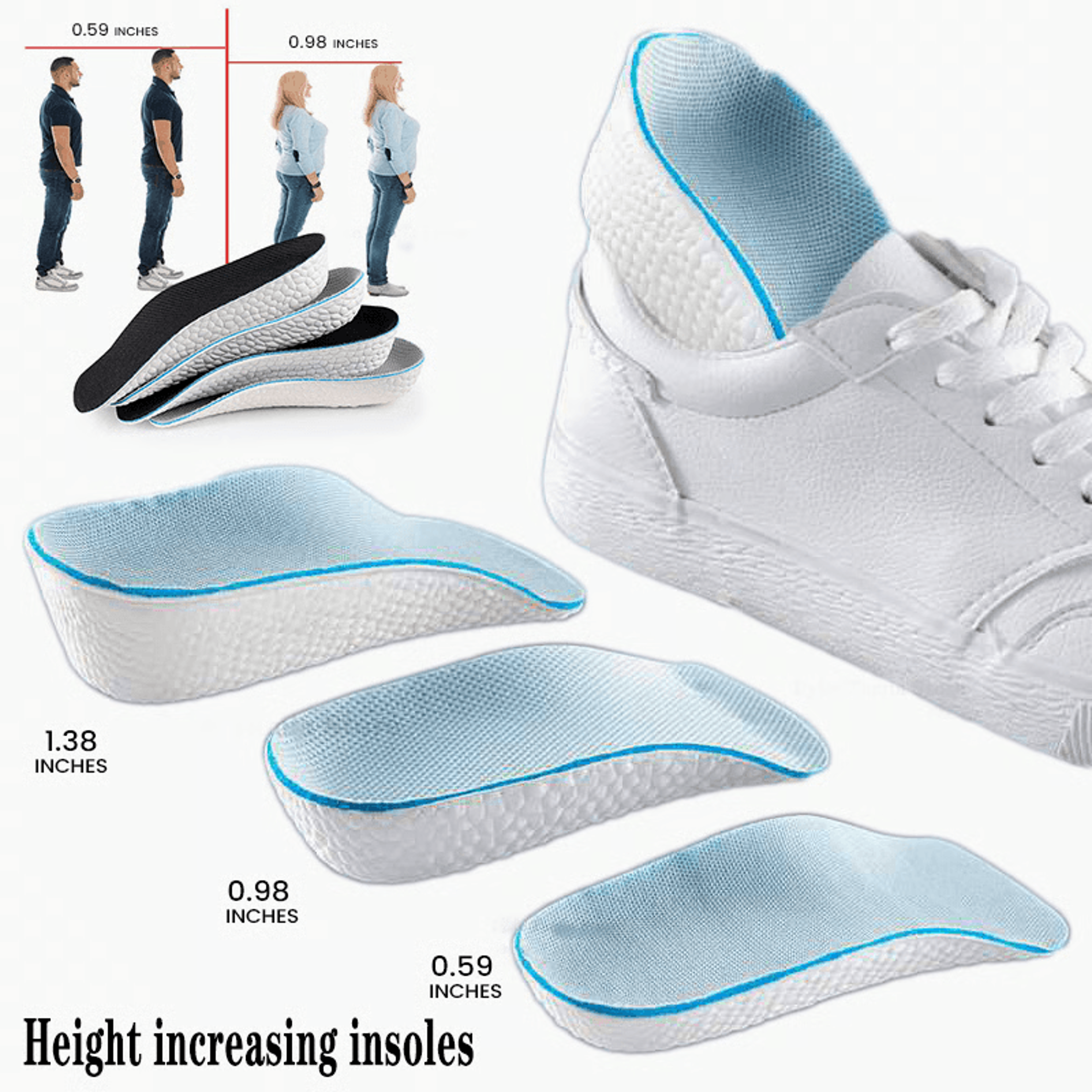 Height Boost Shoe Insoles With Arch Support  Memory Foam Heel Lift Pads For Flat Feet 12