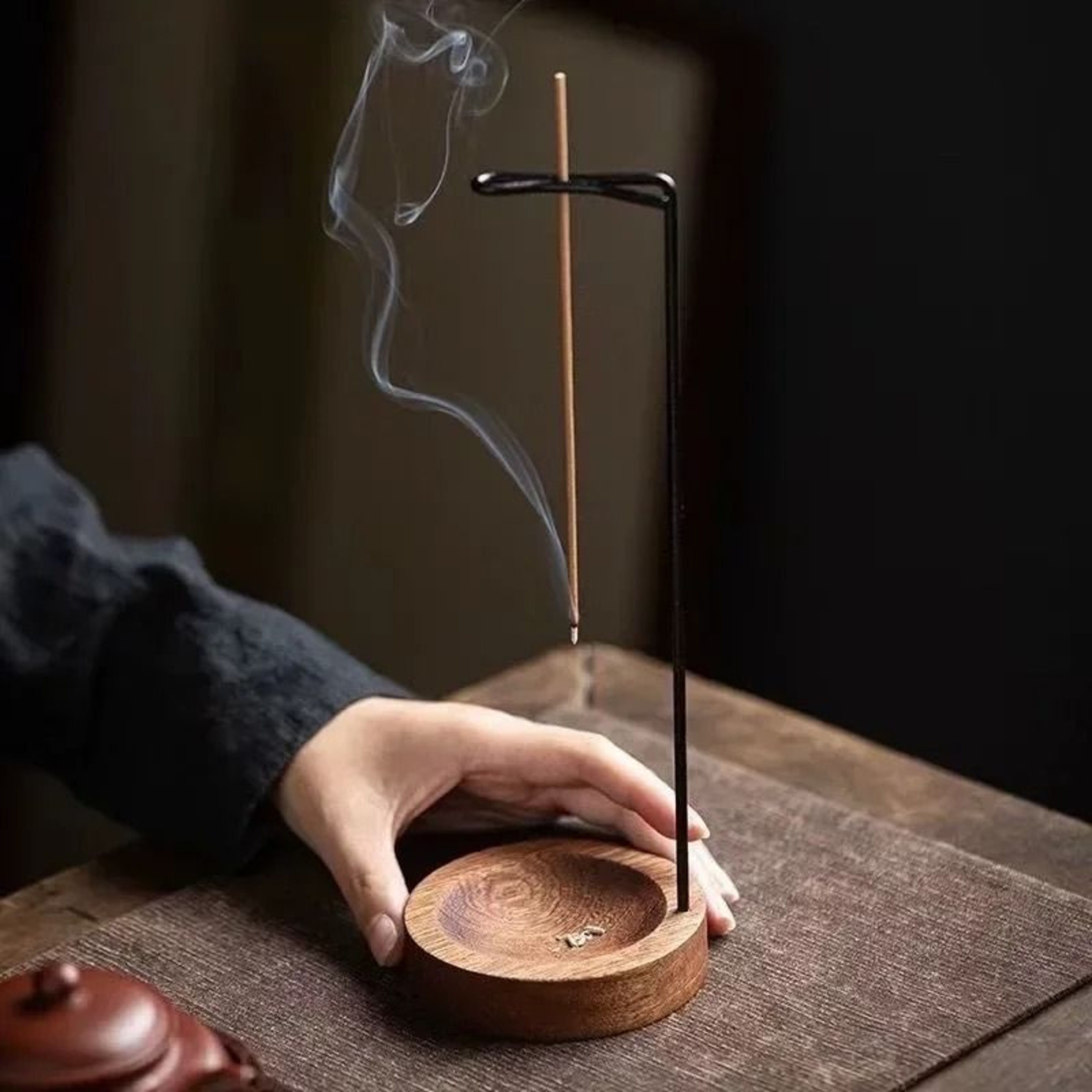 ZenFlow Upside Down Incense Burner Wooden Hanging Incense Stick Holder Round Incense Tray For Home  1