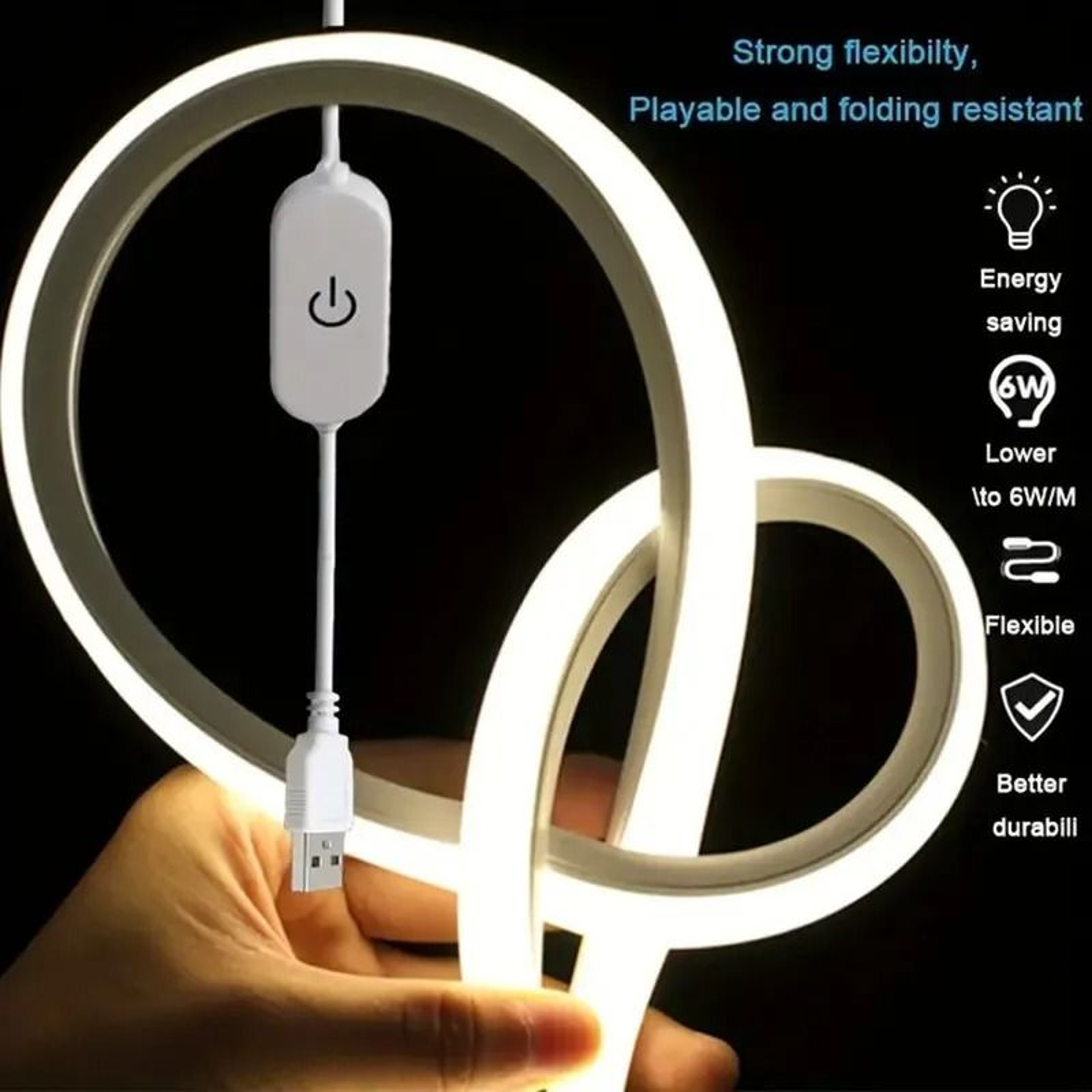 Flexible LED Neon Strip Light USB Dimmable Waterproof Neon Sign Tape 8