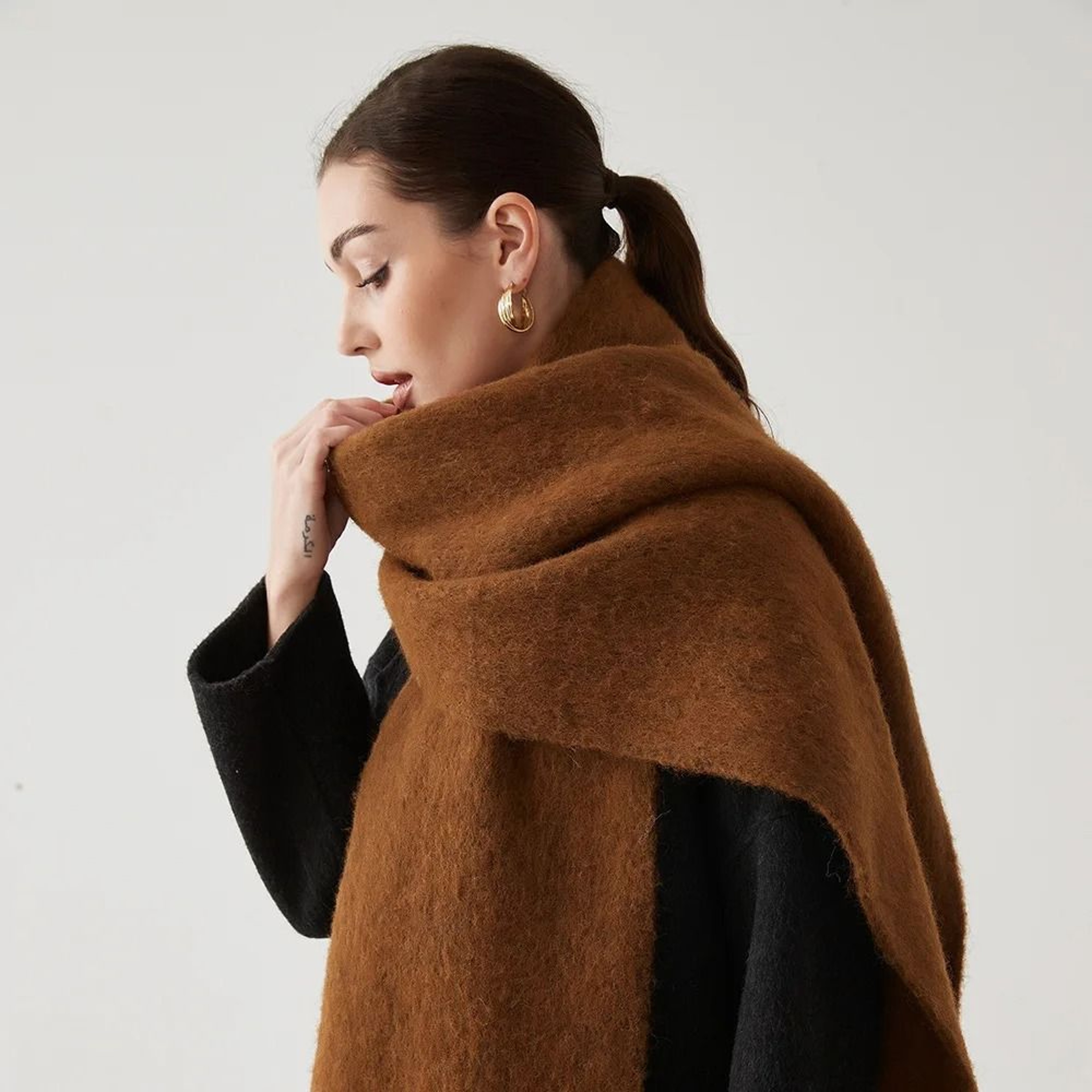 Unisex Wool Blend Winter Scarf Thick Thermal Muffler Shawl Soft Solid Color Cold Weather Wrap 13